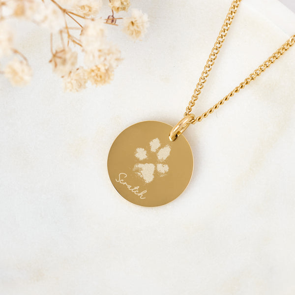Amelia Disc Gold Paw Nose Print Necklace