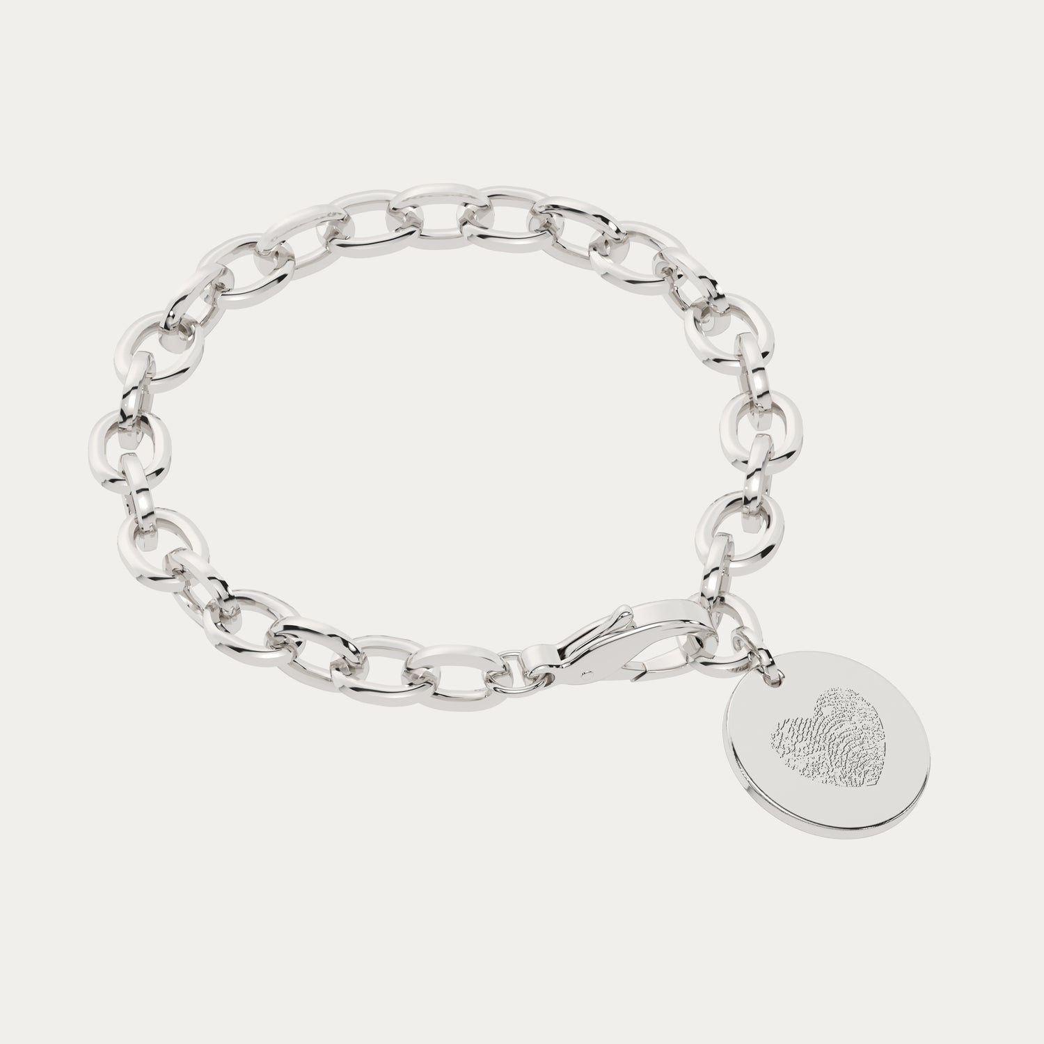 Amelia Disc Silver Fingerprint Link Bracelet