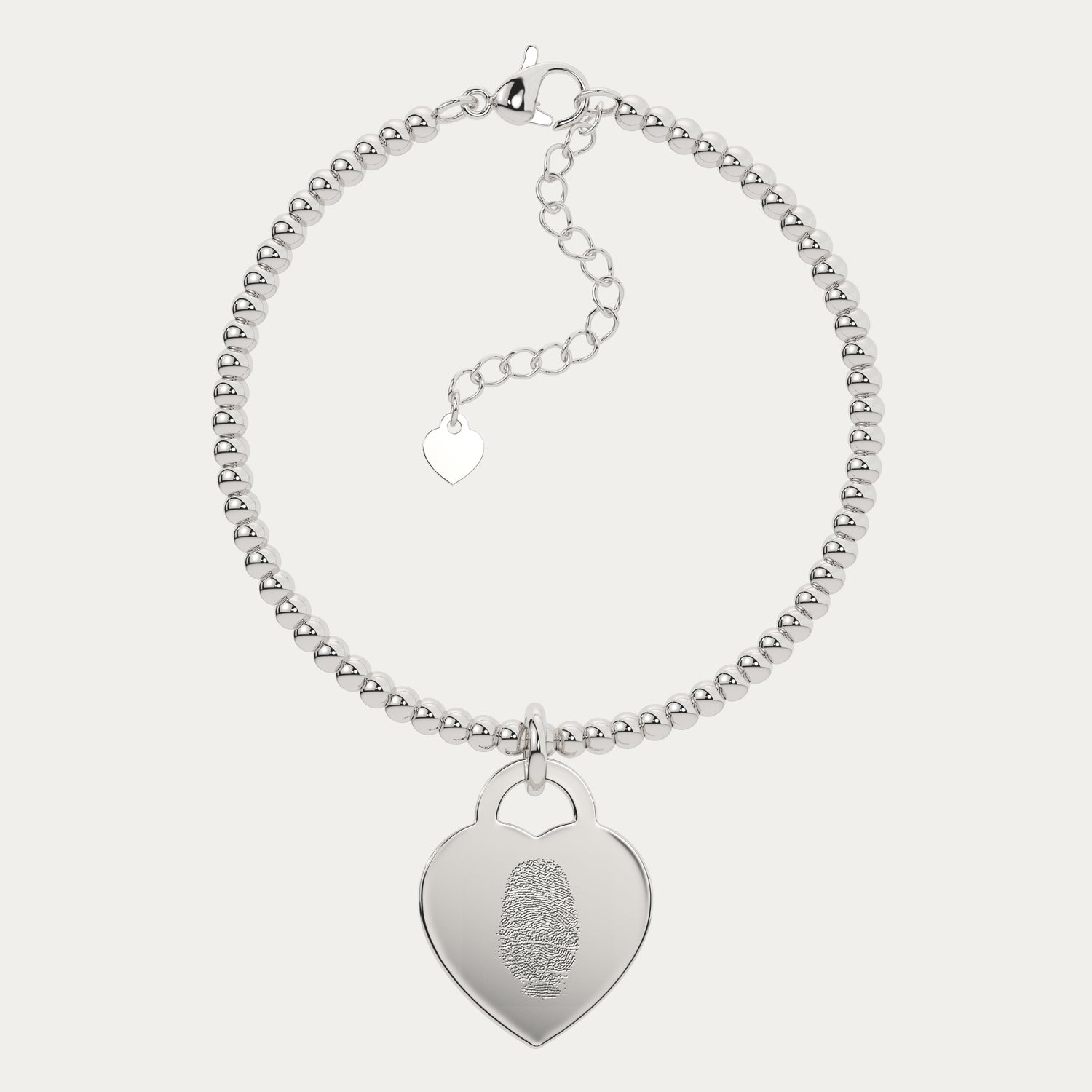 Lucy Heart Silver Fingerprint Bead Bracelet