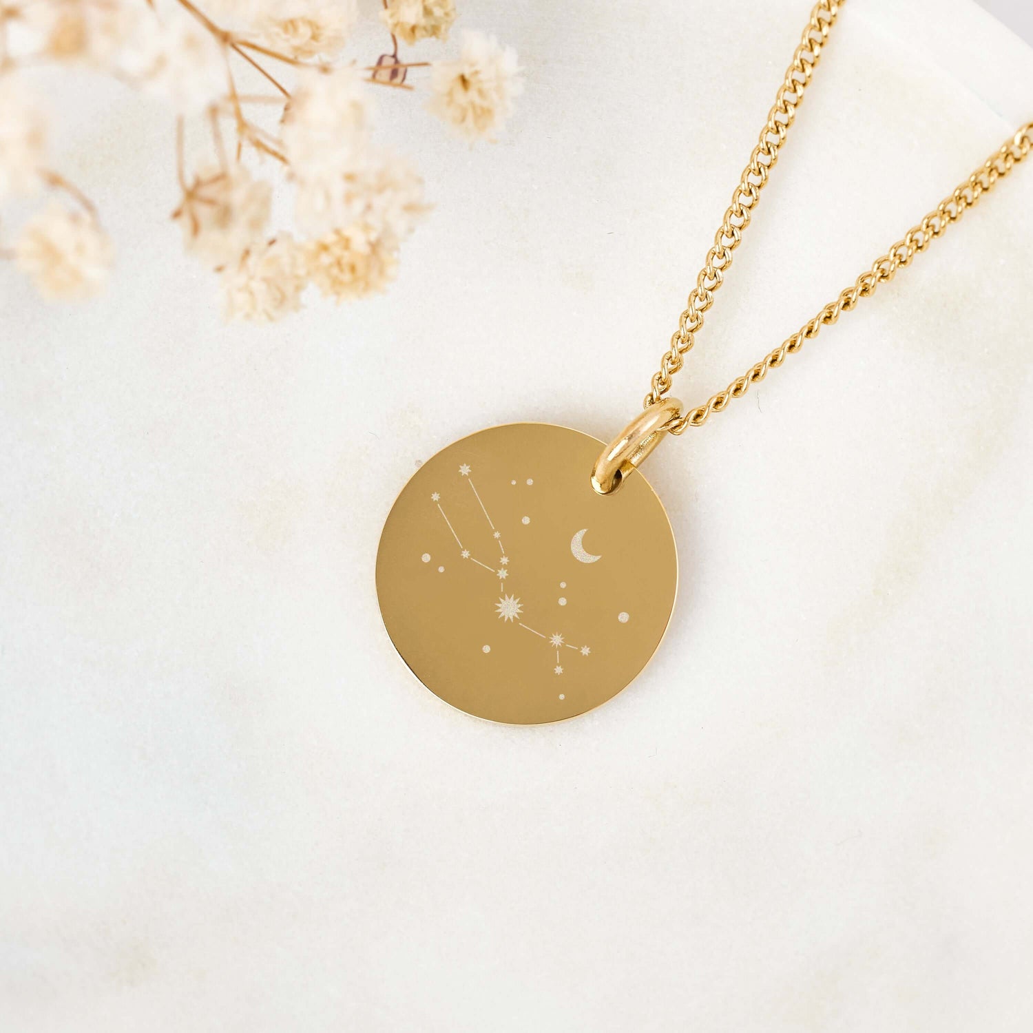 Amelia Disc Gold Zodiac Constellation Necklace