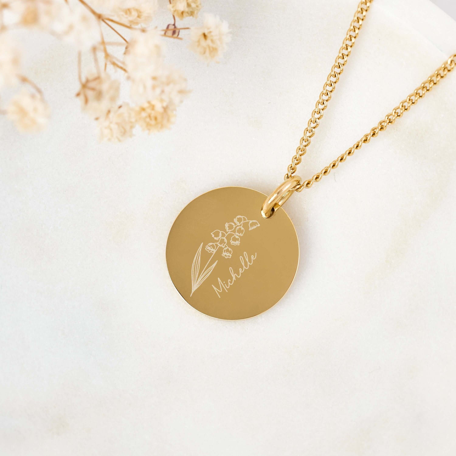 Amelia Disc Gold Birth Flower Necklace