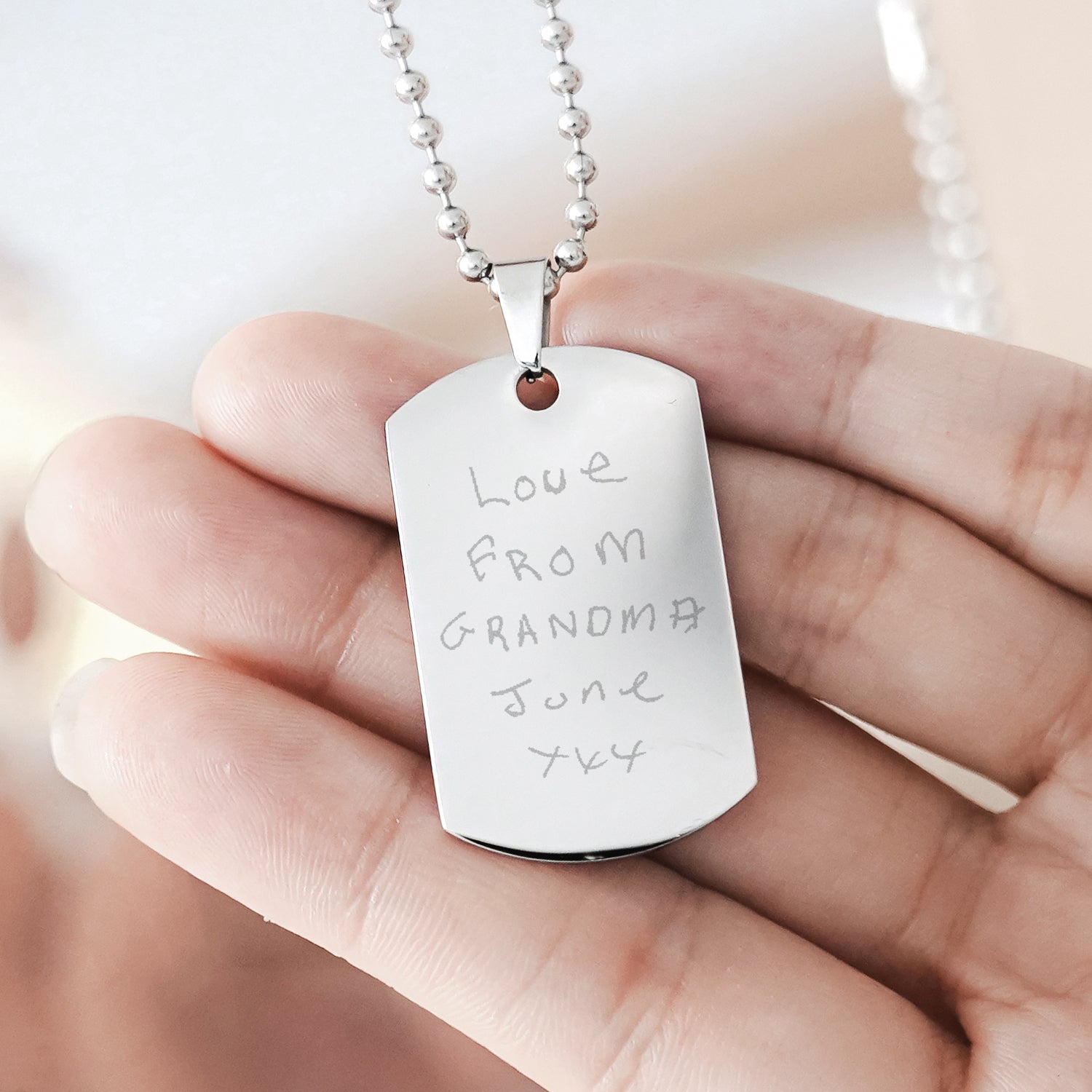 Mens Actual Handwriting Dog Tag Necklace