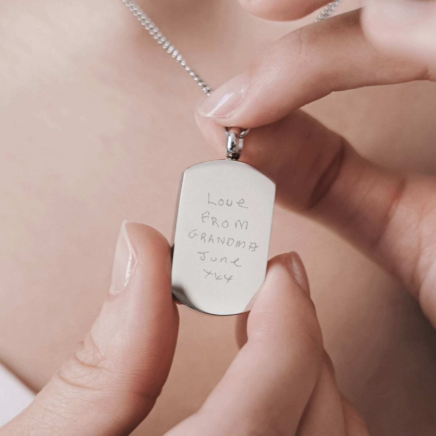 Actual Handwriting Dog Tag Cremation Urn Necklace