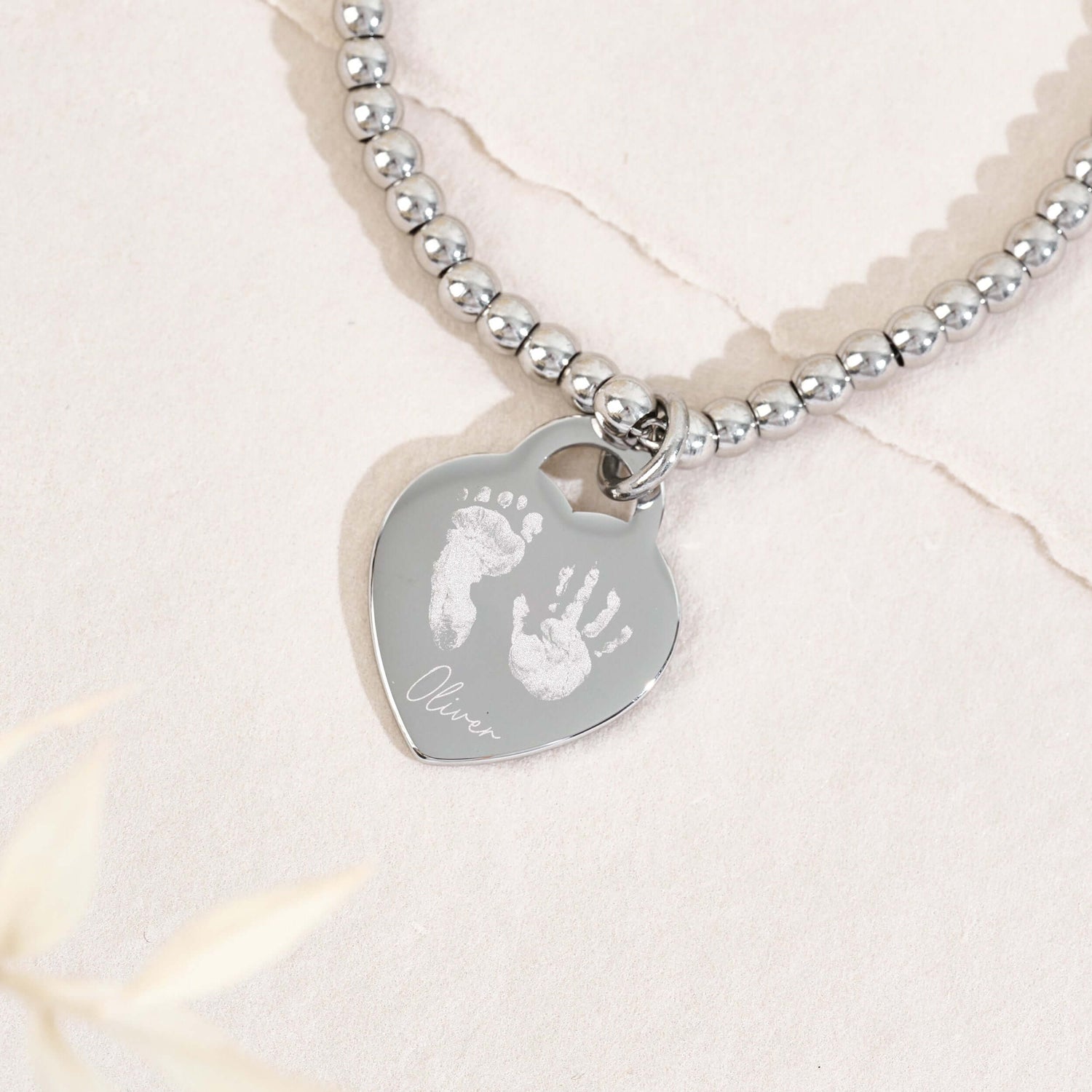 Lucy Heart Silver Handprint / Footprint Bead Bracelet