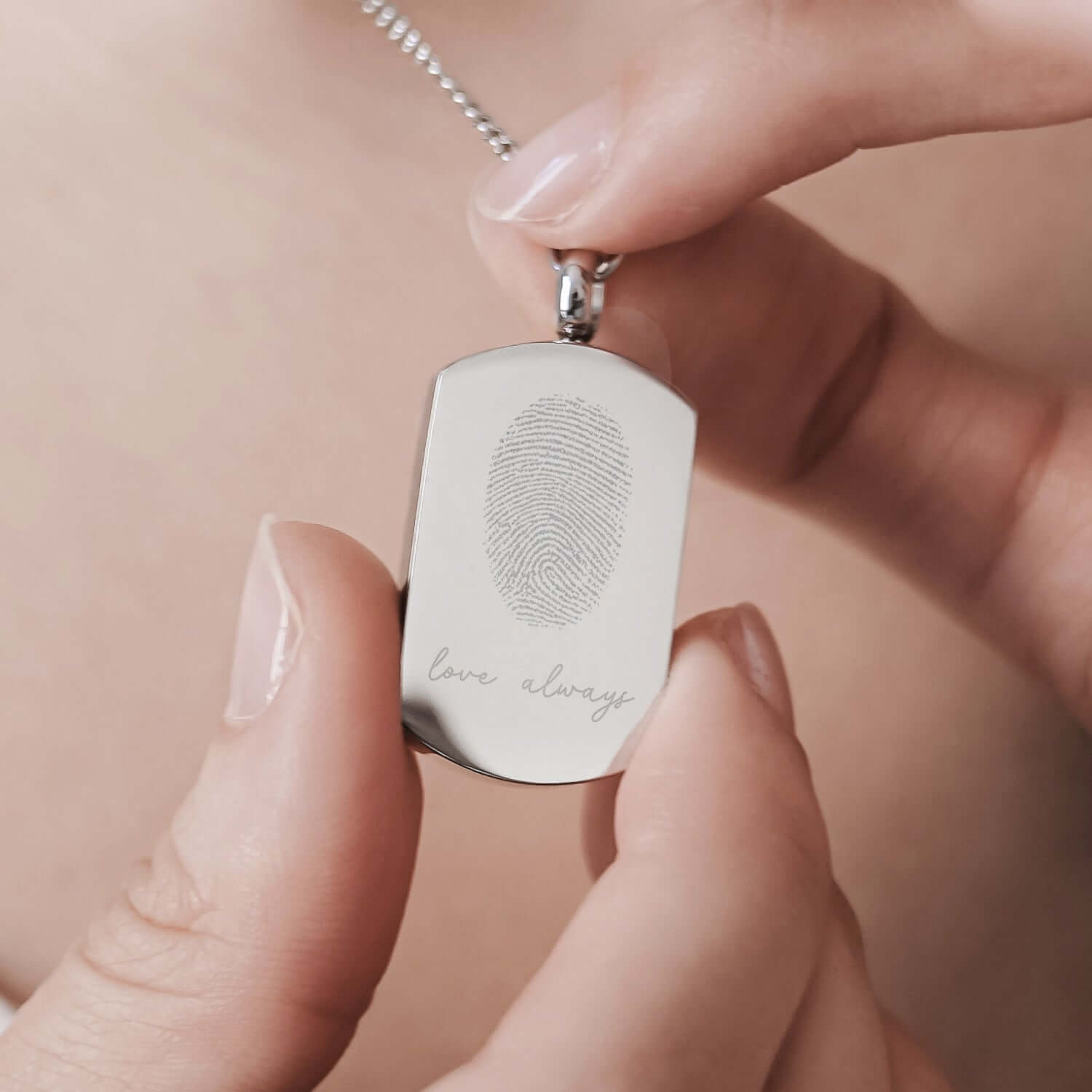 Fingerprint Dog Tag Cremation Urn Necklace