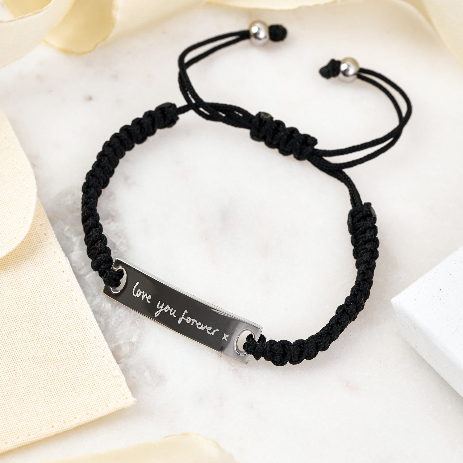 Mens Silver Handwriting Rope Bracelet