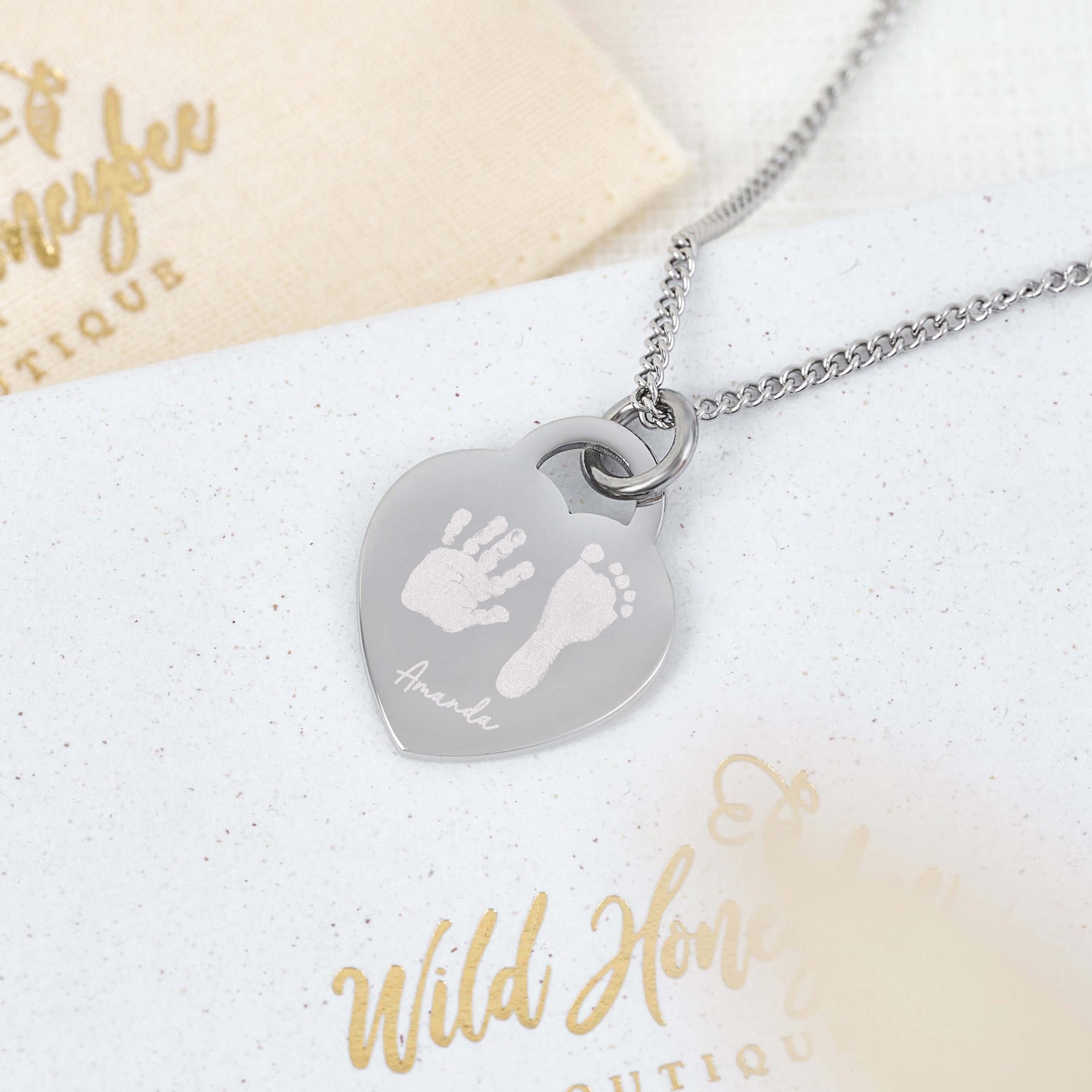 Lucy Heart Silver Handprint / Footprint Necklace