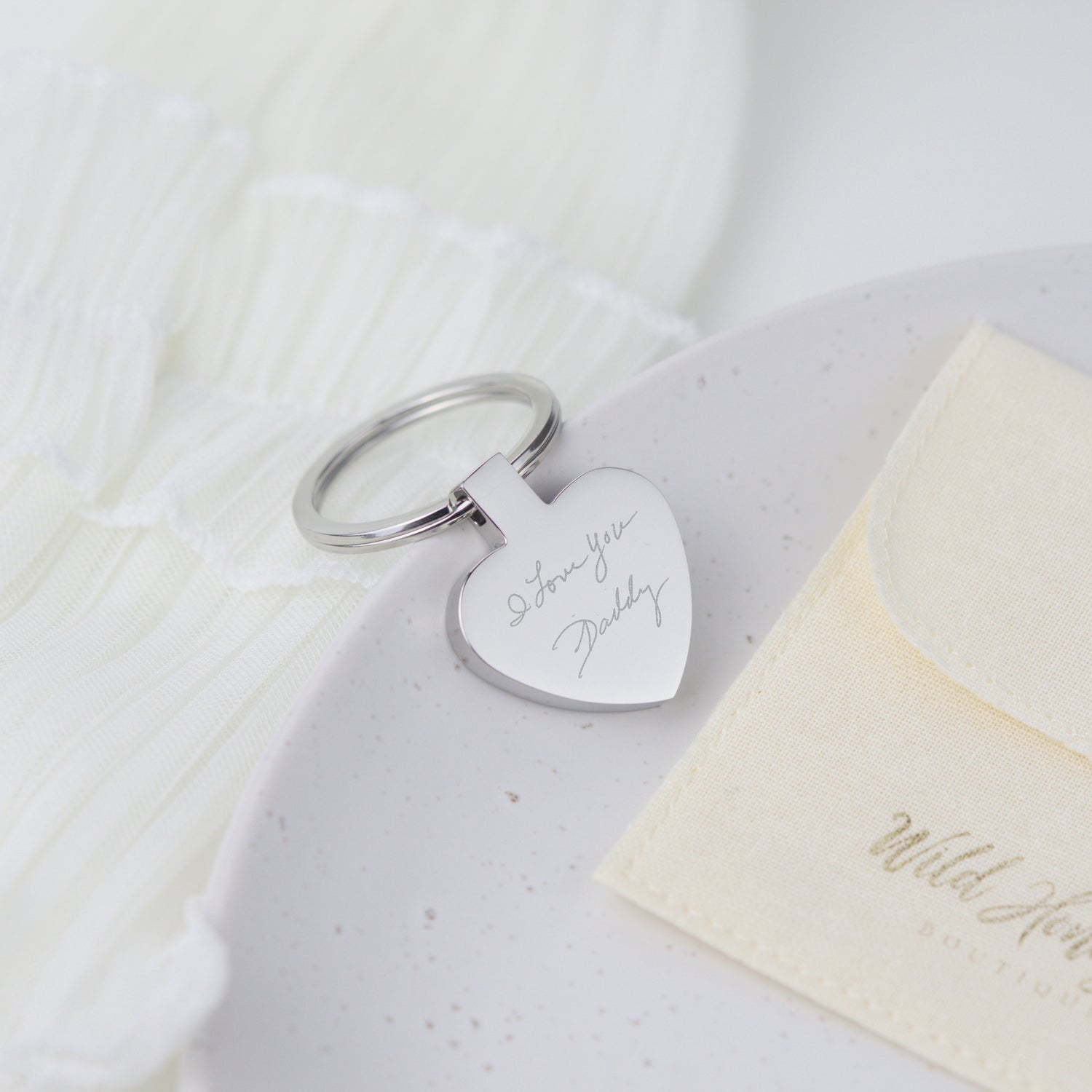 Heart Shaped Actual Handwriting Keepsake Keyring