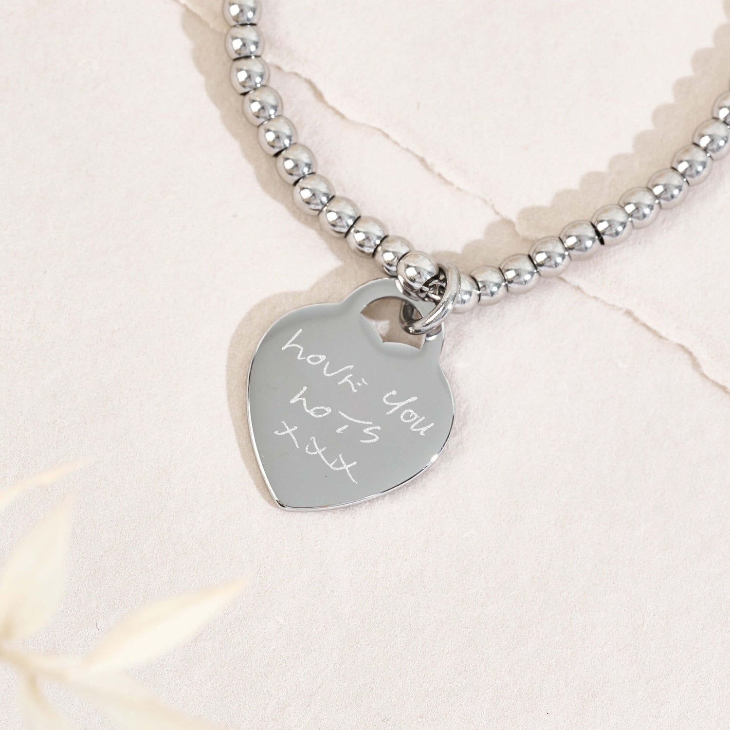 Lucy Heart Silver Actual Handwriting Bead Bracelet