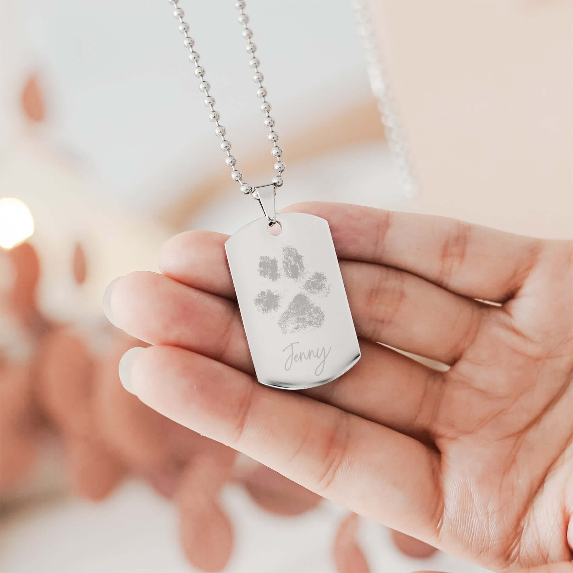 Urn Necklace Paw Print Dog Tag Necklace Custom Paw Print Urn