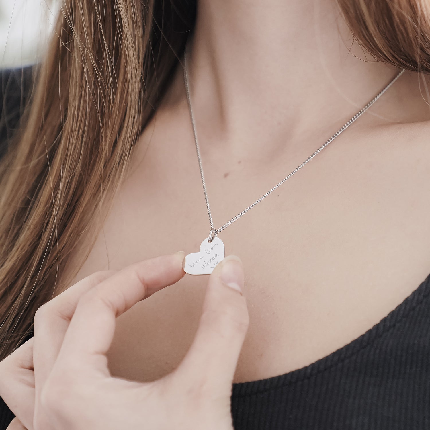 Florence Heart Silver Actual Handwriting Necklace