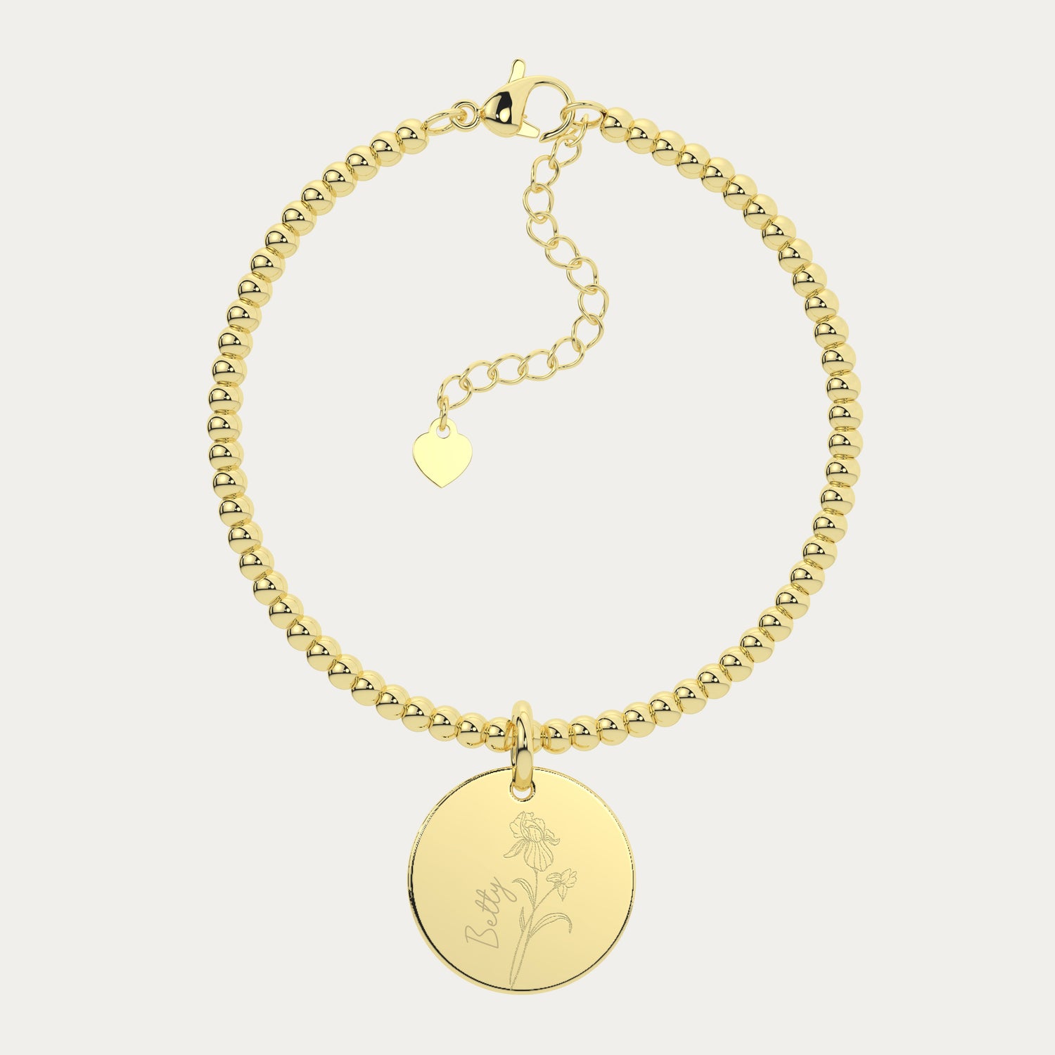 Amelia Disc Gold Birth Flower Bead Bracelet