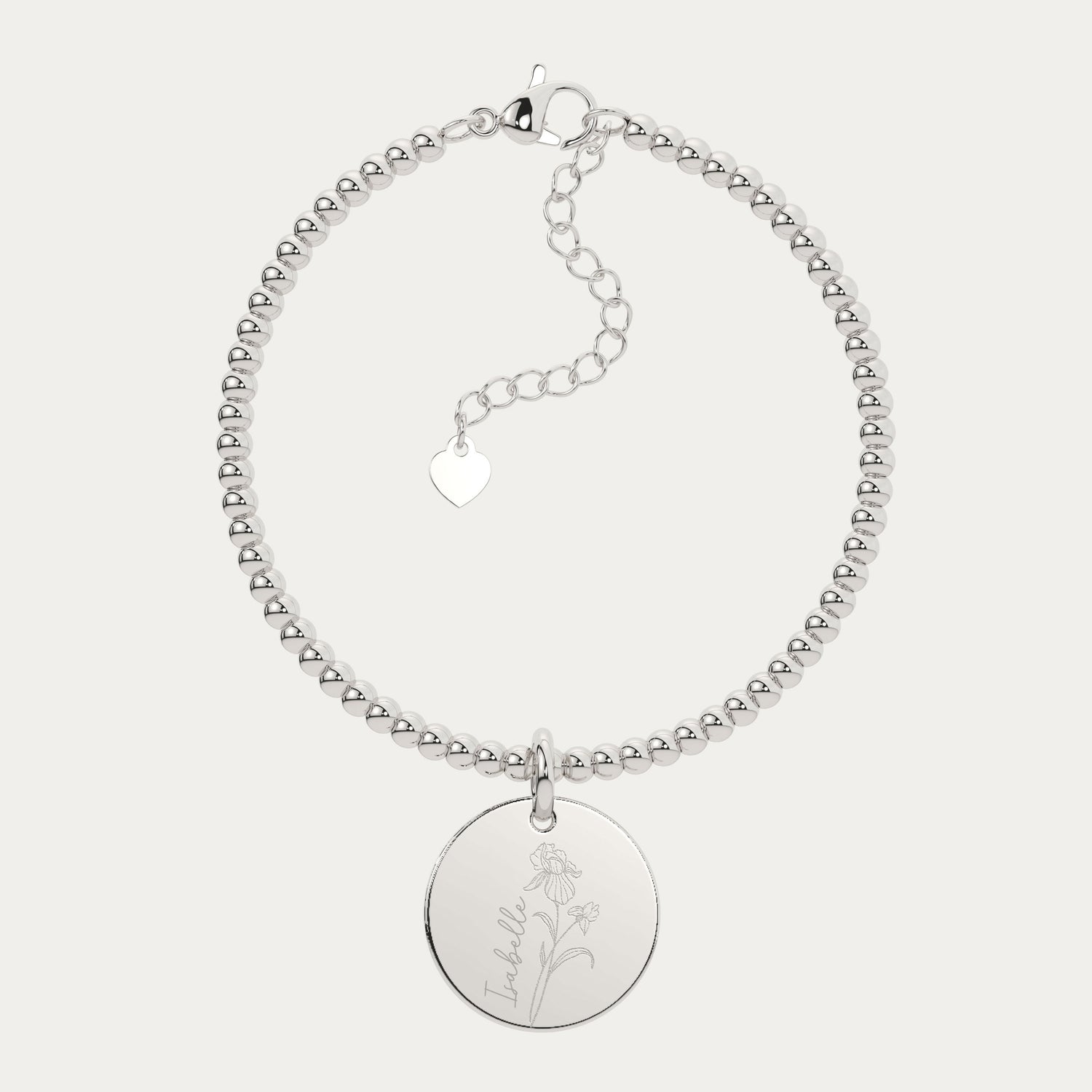 Amelia Disc Silver Birth Flower Bead Bracelet