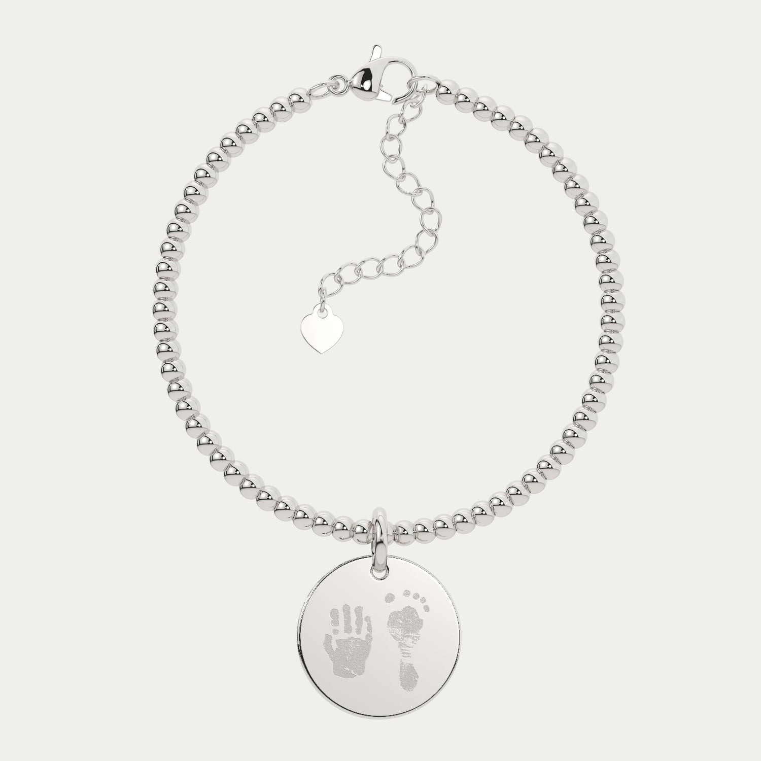 Amelia Disc Silver Handprint / Footprint Bead Bracelet