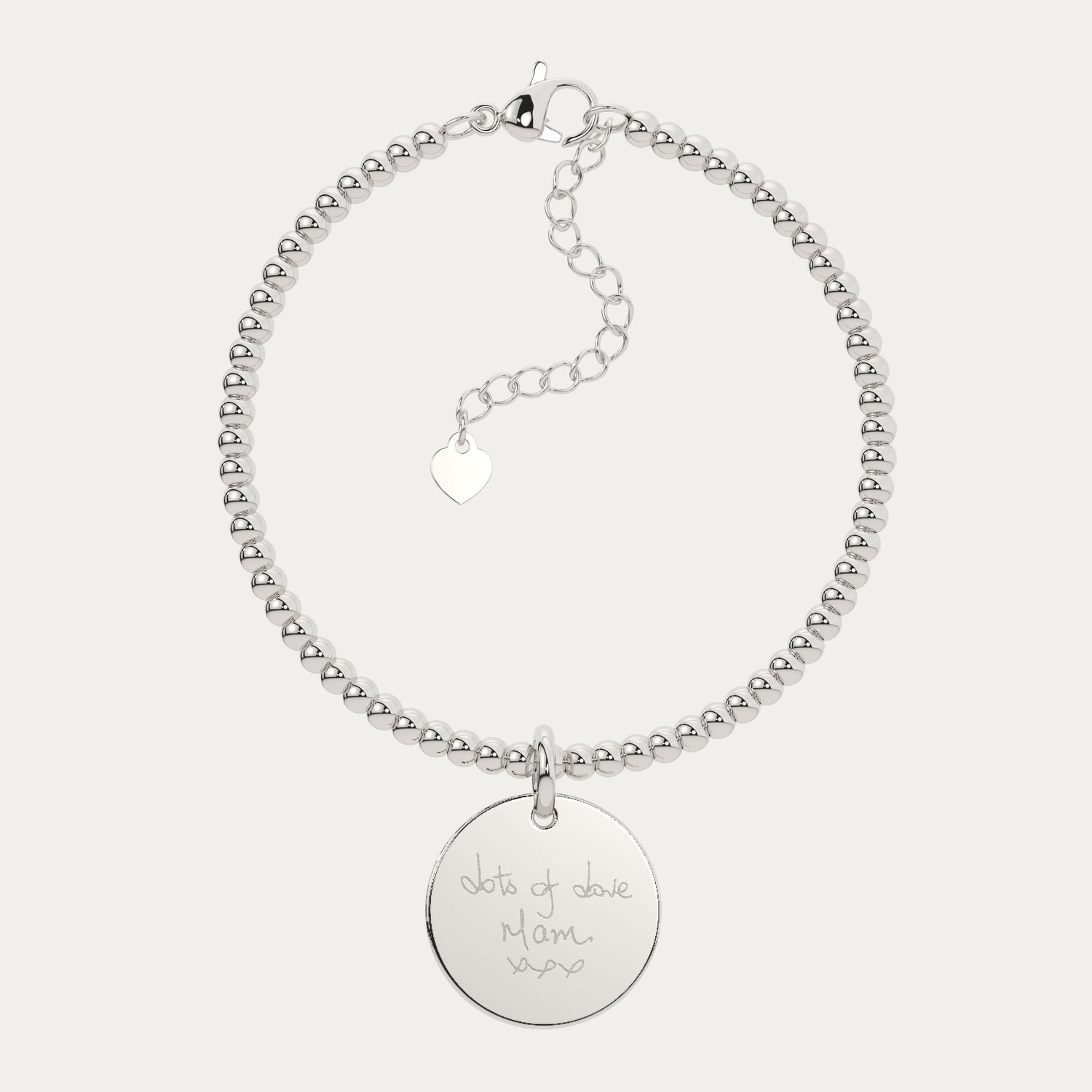 Amelia Disc Silver Actual Handwriting Bead Bracelet