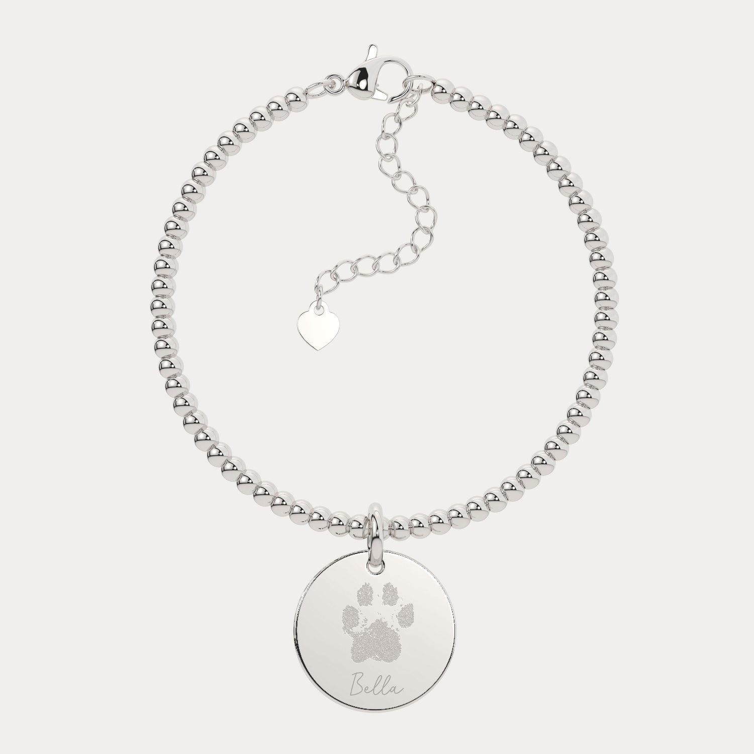 Amelia Disc Silver Paw / Nose Print Bead Bracelet