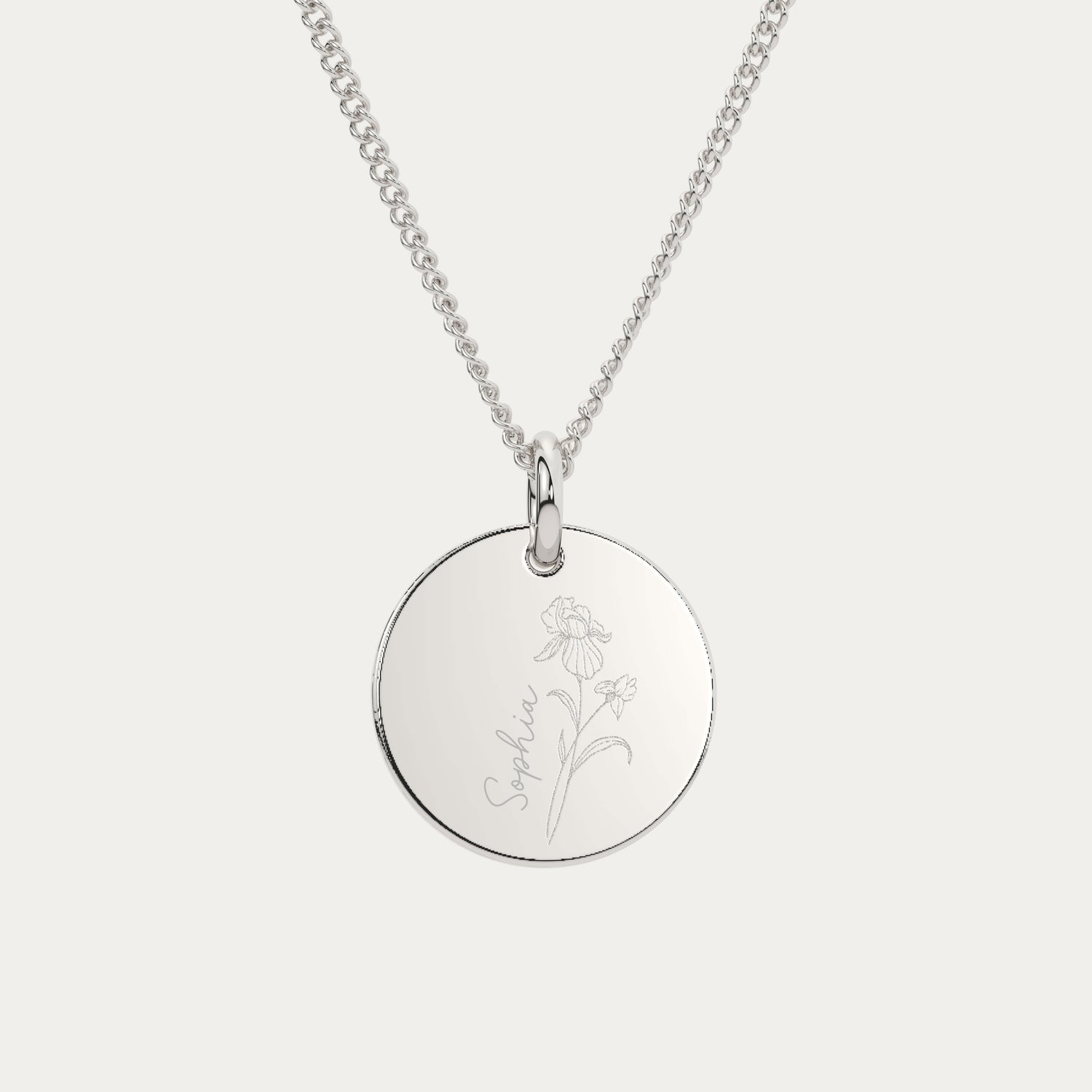 Amelia Disc Silver Birth Flower Necklace