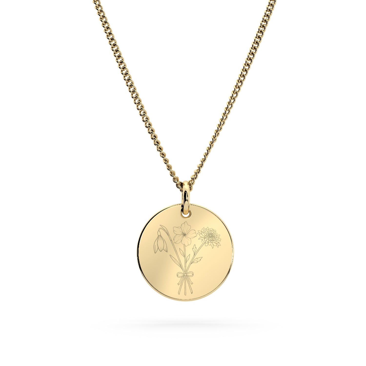 Amelia Disc Gold Birth Flower Necklace [engraver]