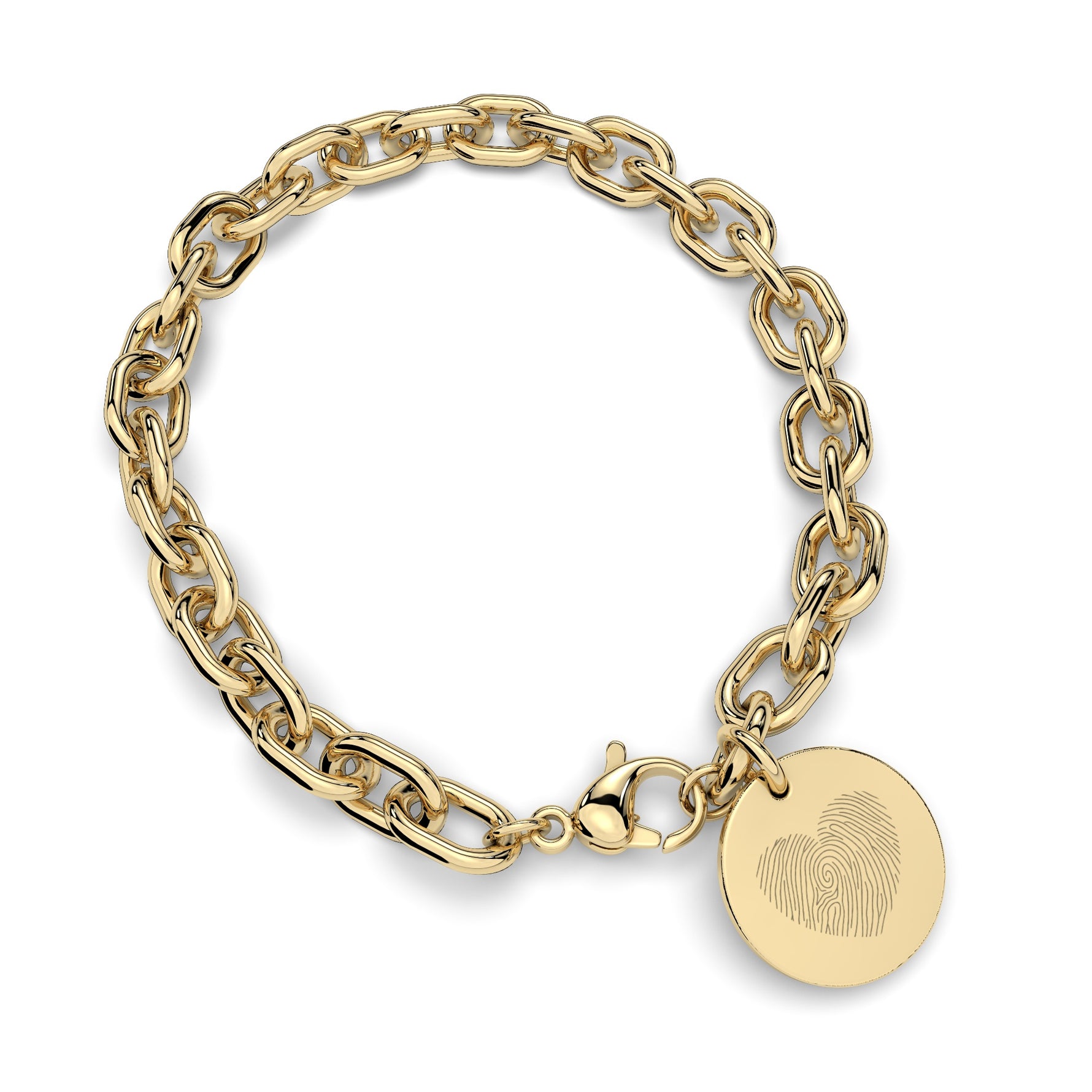 Amelia Disc Gold Fingerprint Link Bracelet [engraver]