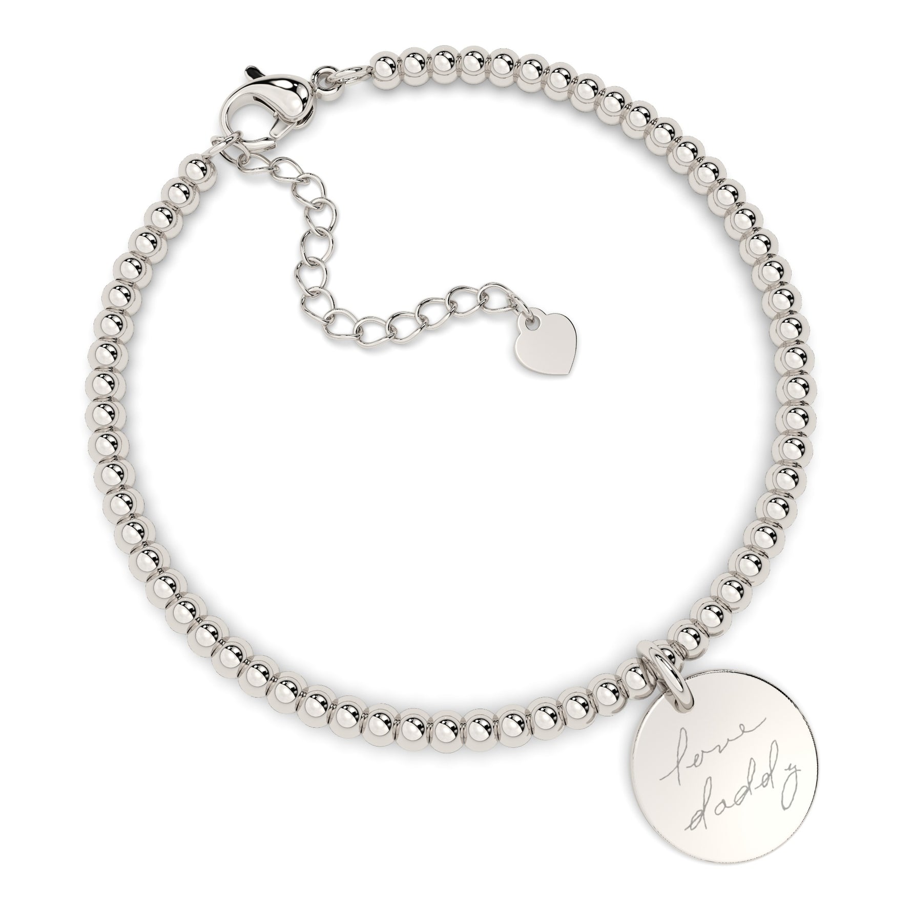 Amelia Disc Silver Actual Handwriting Bead Bracelet [engraver]