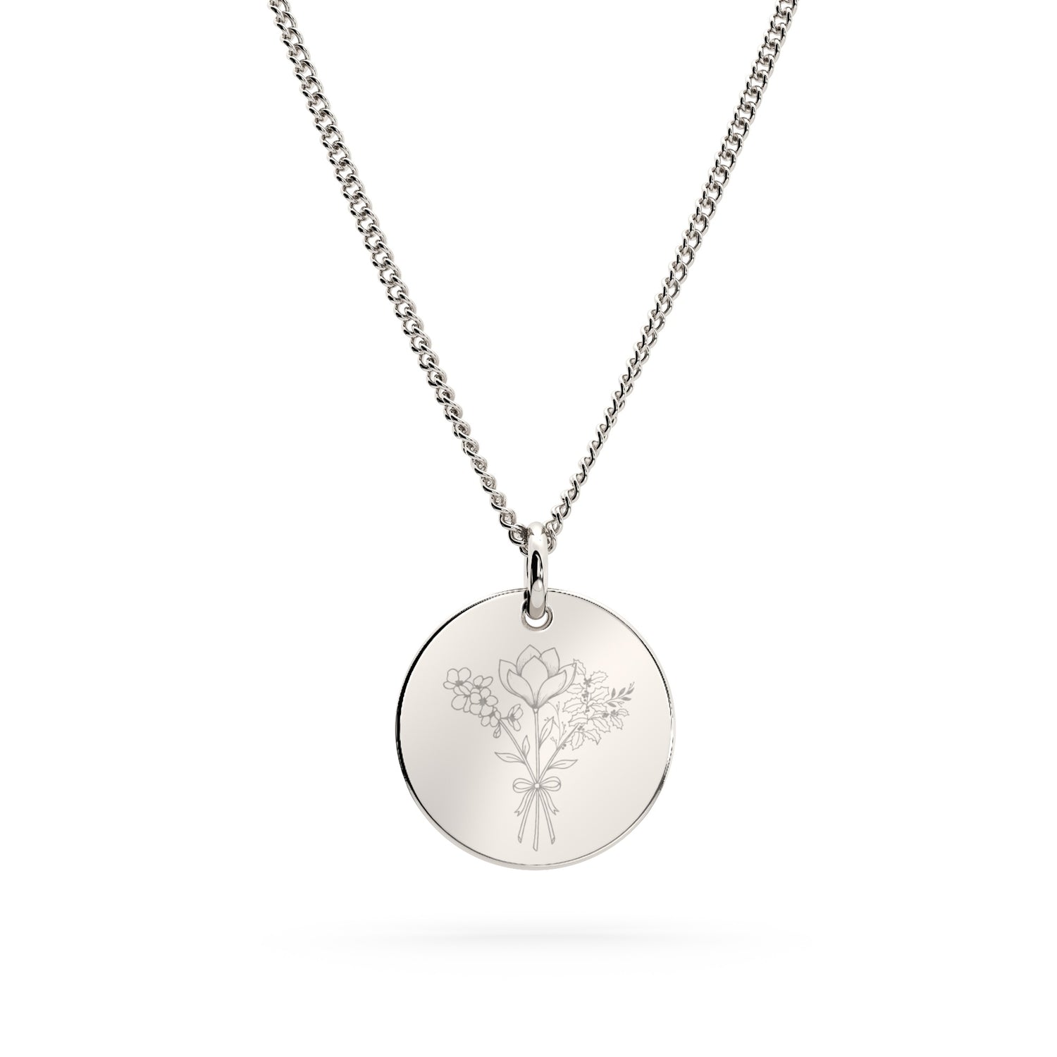 Amelia Disc Silver Birth Flower Necklace [engraver]