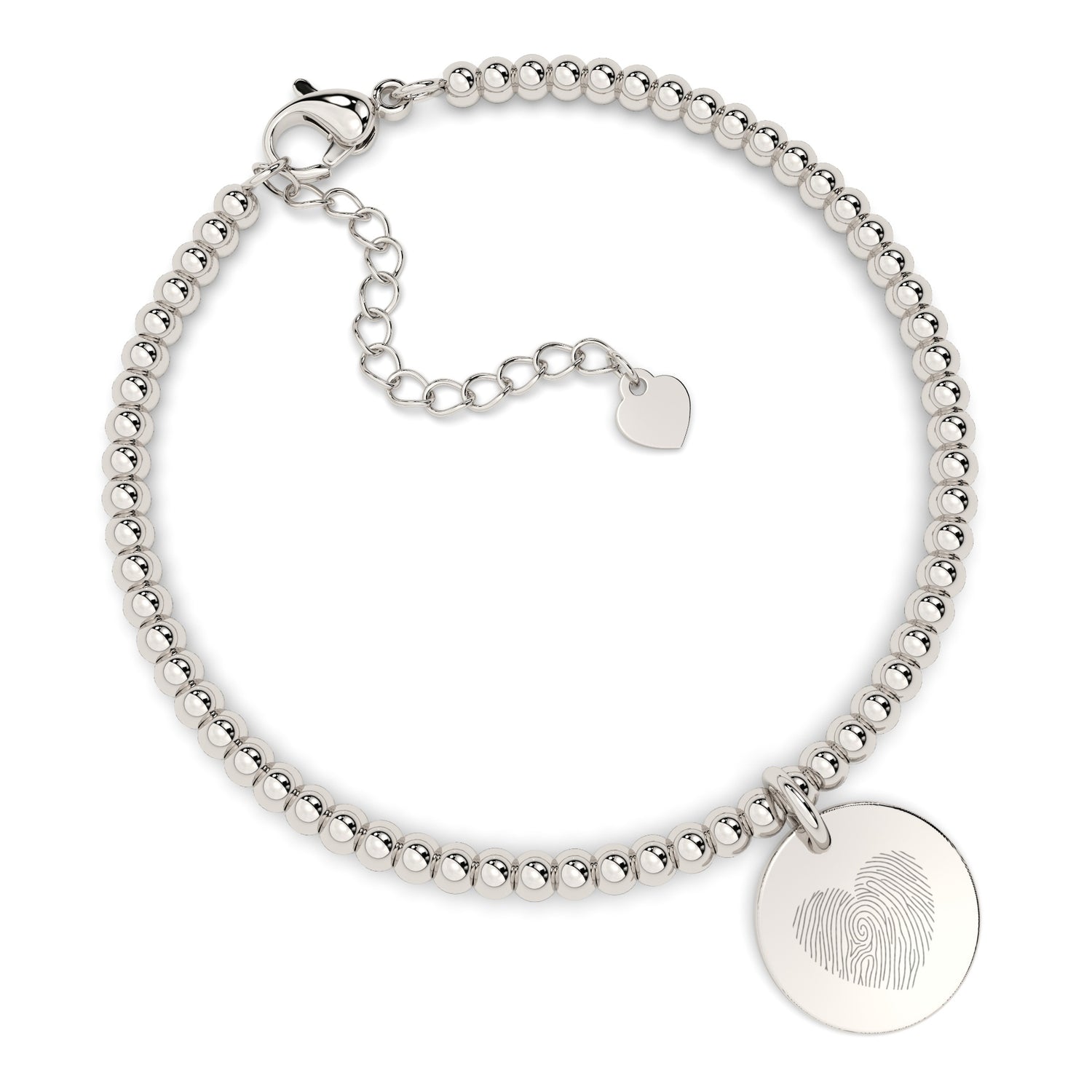 Amelia Disc Silver Fingerprint Bead Bracelet [engraver]