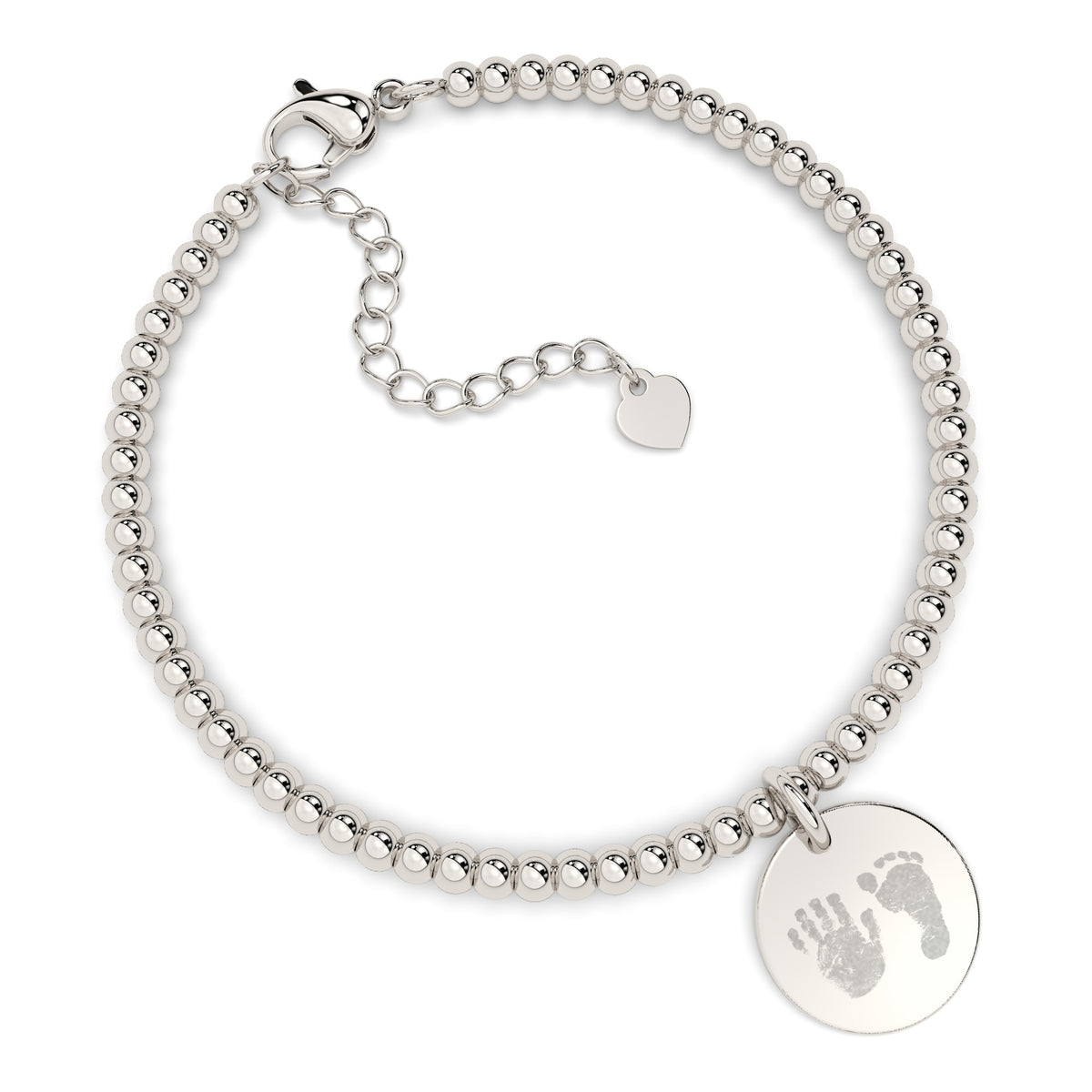 Amelia Disc Silver Handprint / Footprint Bead Bracelet [engraver]
