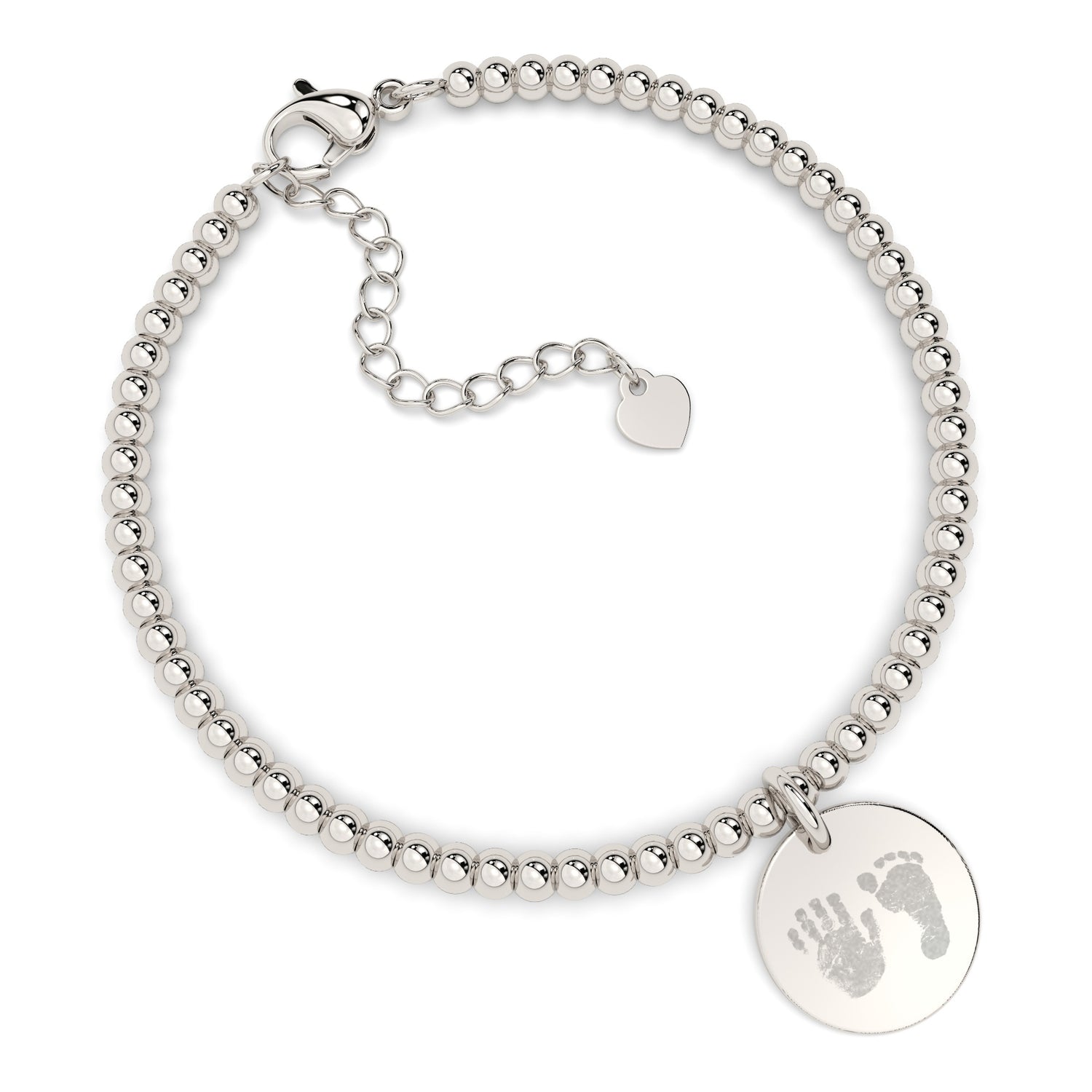 Amelia Disc Silver Handprint / Footprint Bead Bracelet [engraver]