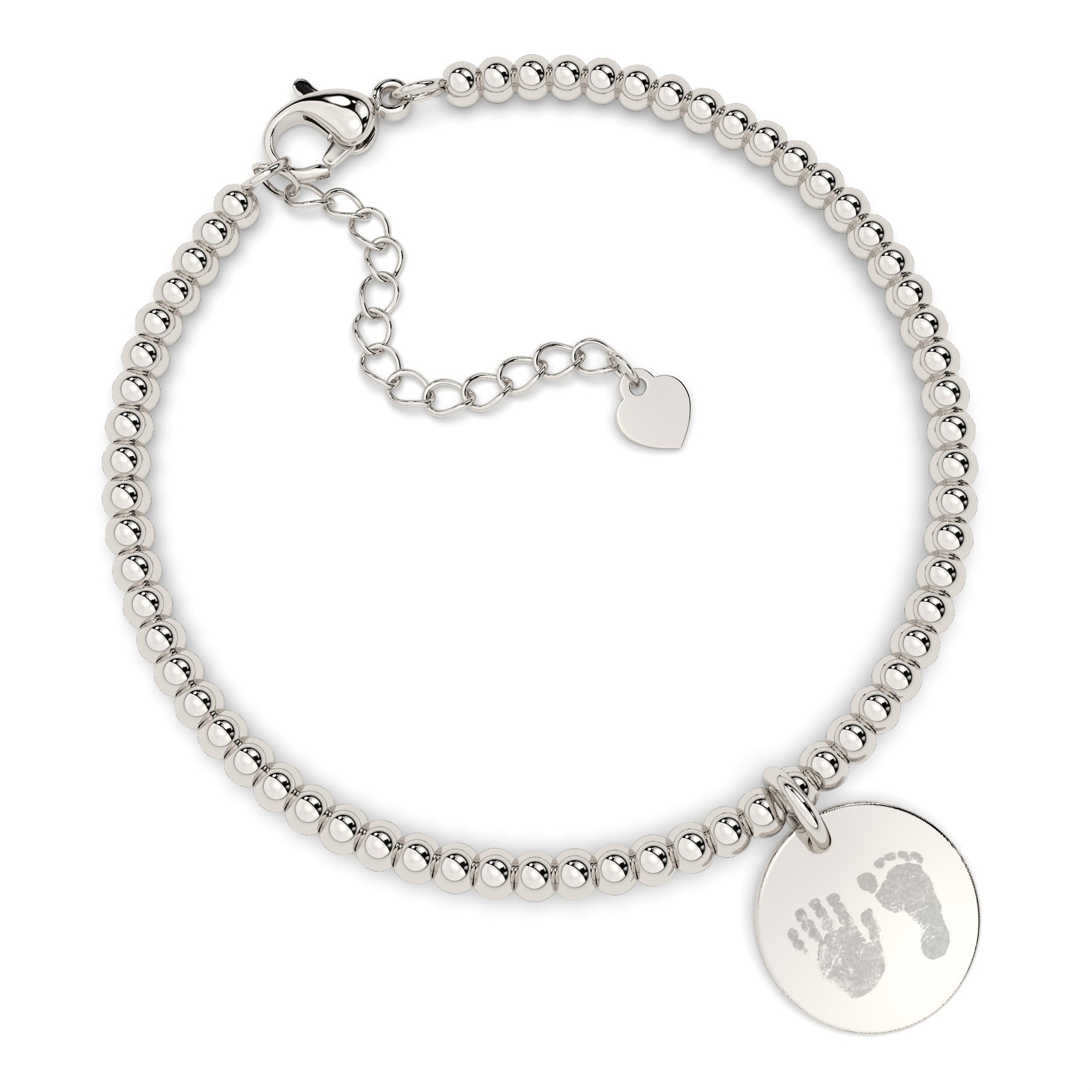 Amelia Disc Silver Handprint / Footprint Bead Bracelet [engraver]