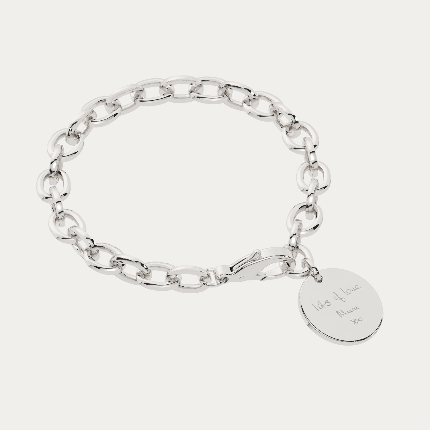 Amelia Disc Silver Actual Handwriting Link Bracelet