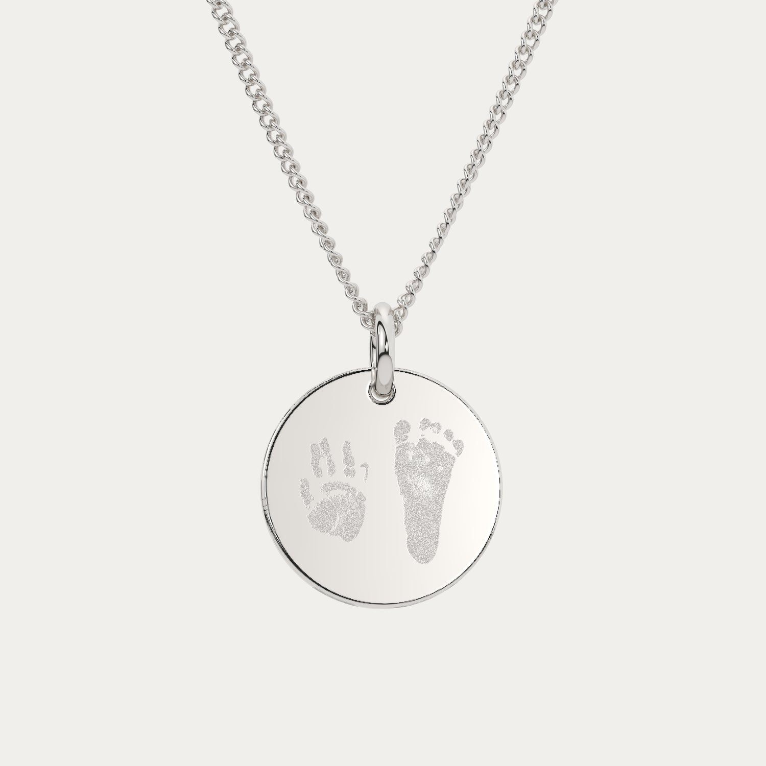 Amelia Disc Silver Handprint / Footprint Necklace