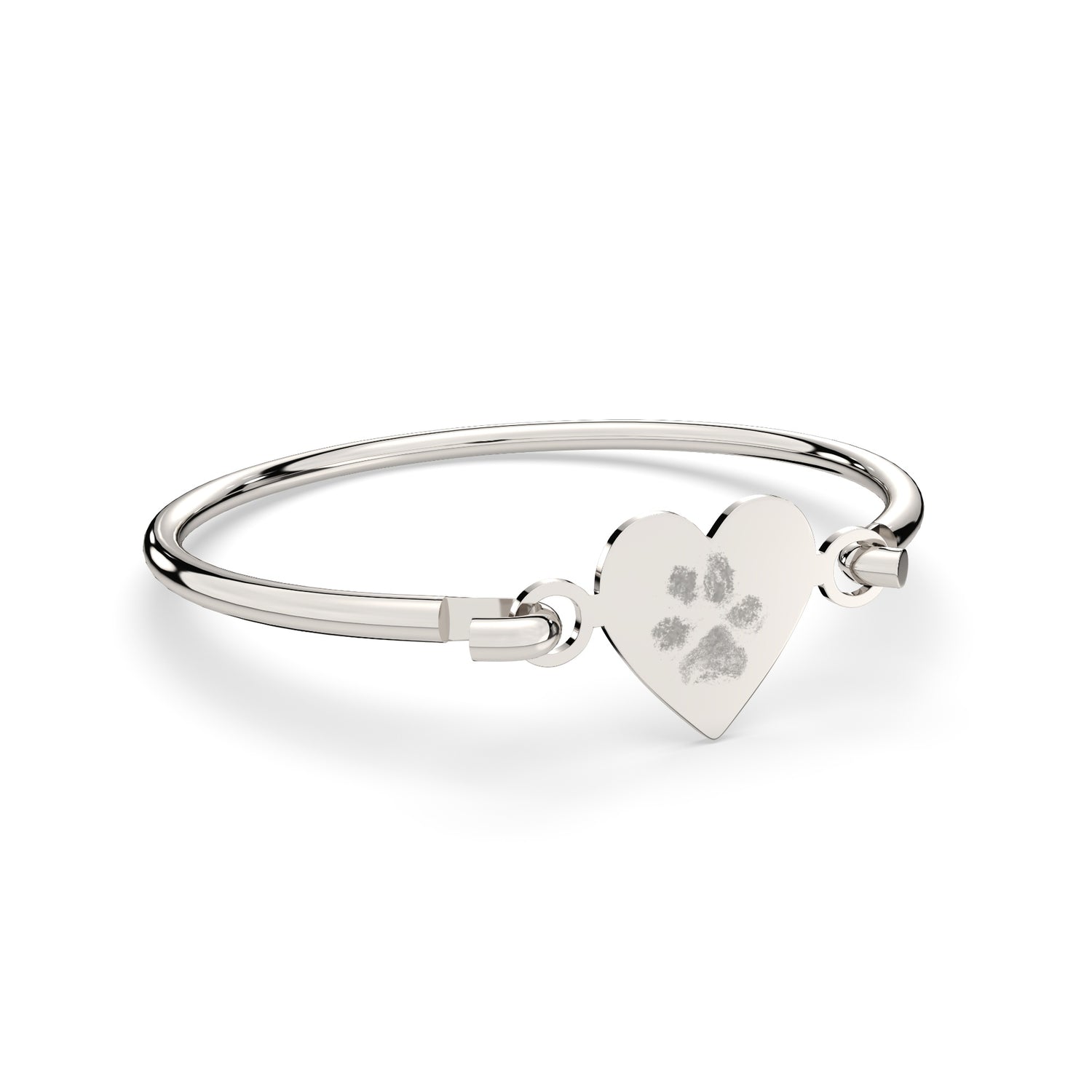 Annabelle Silver Paw Print / Nose Print Heart Bangle [engraver]