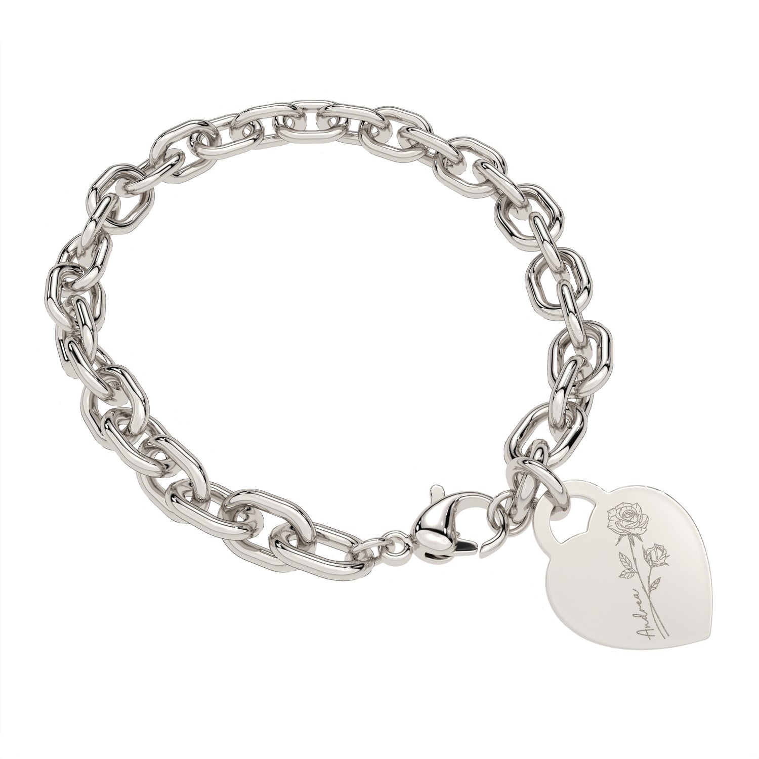 Lucy Heart Silver Birth Flower Link Bracelet