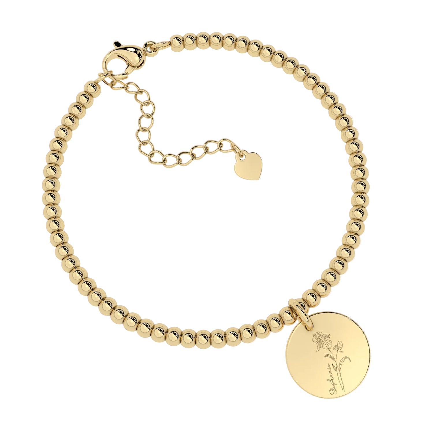 Amelia Disc Gold Birth Flower Bead Bracelet