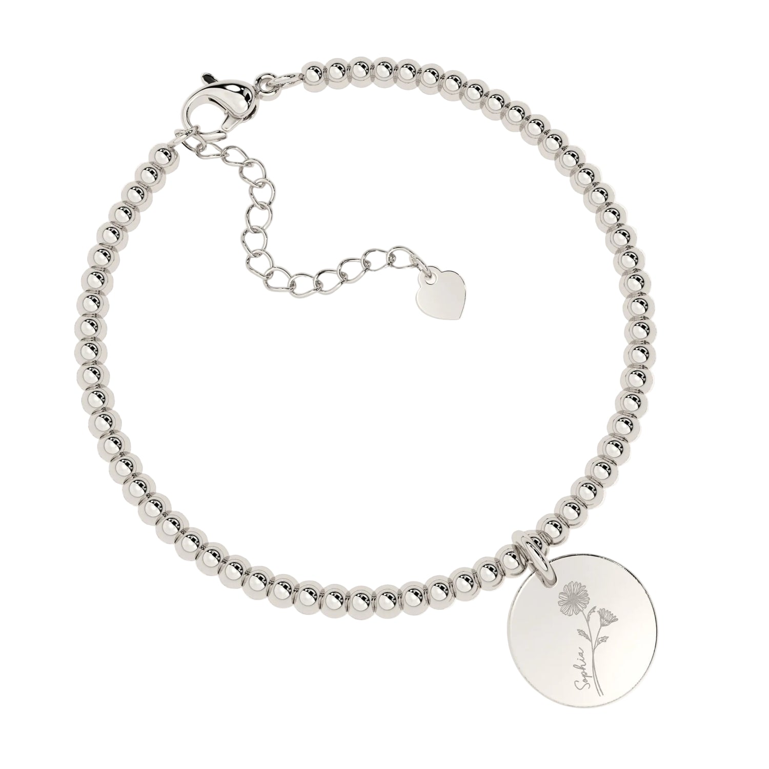 Amelia Disc Silver Birth Flower Bead Bracelet