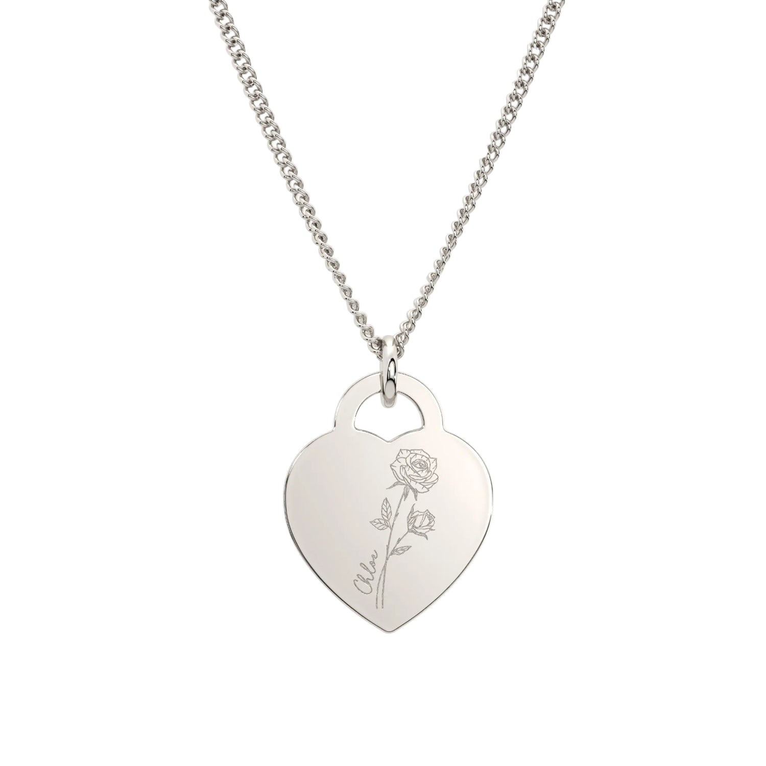Lucy Heart Silver Birth Flower Necklace
