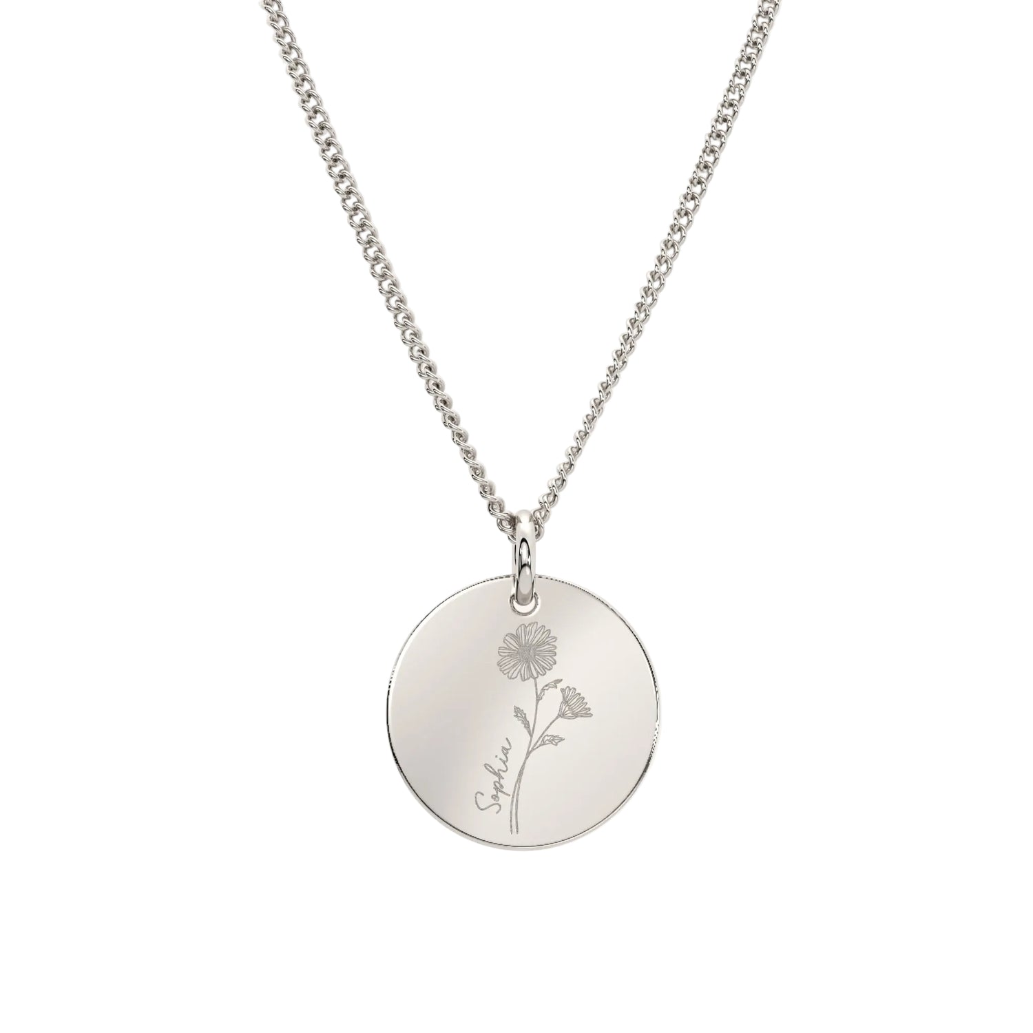 Amelia Disc Silver Birth Flower Necklace