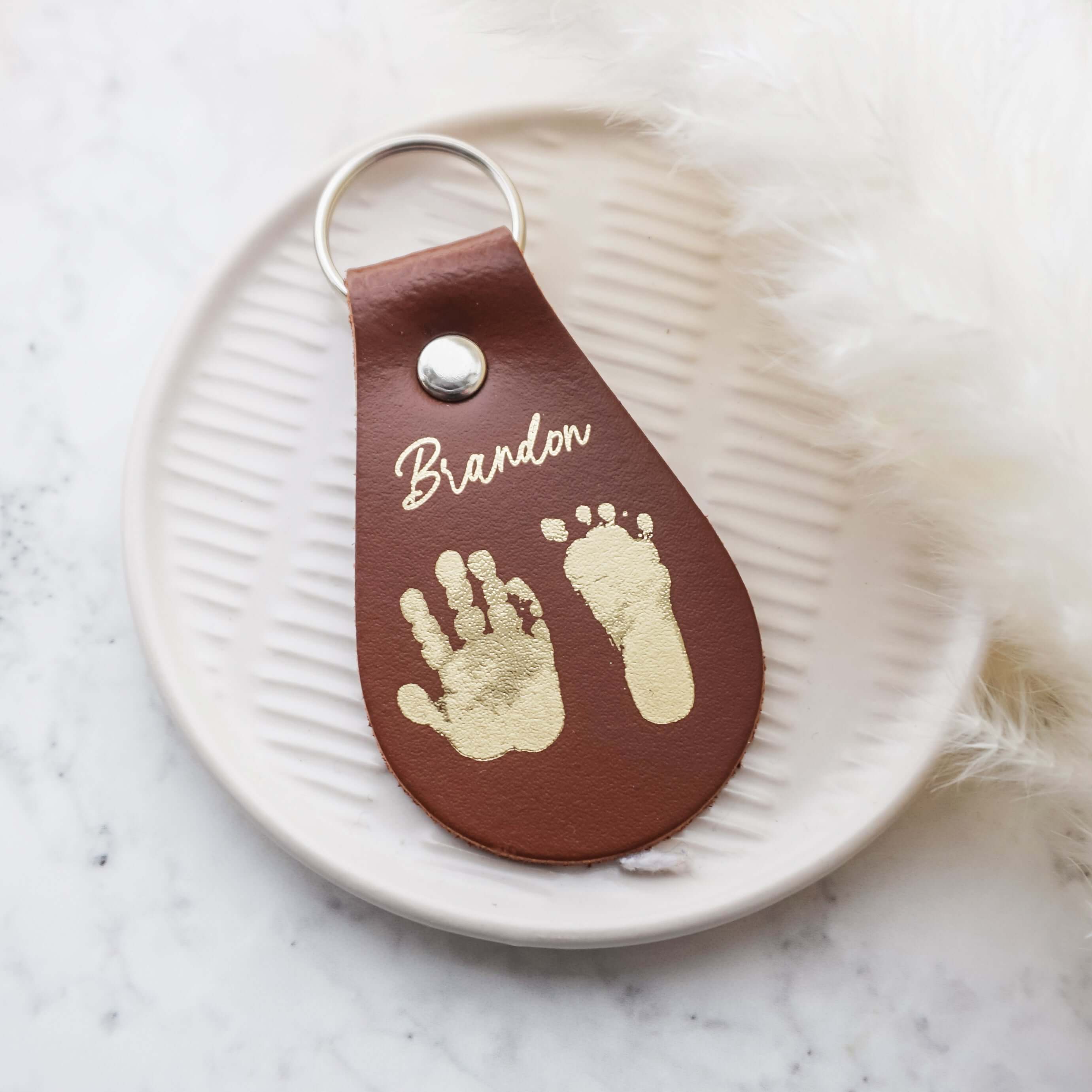Handprint Footprint Leather Keyring