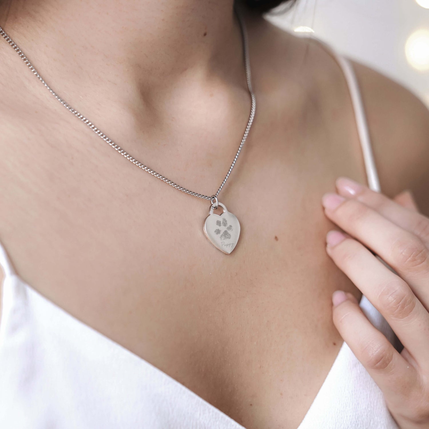 Lucy Heart Silver Paw / Nose Print Necklace