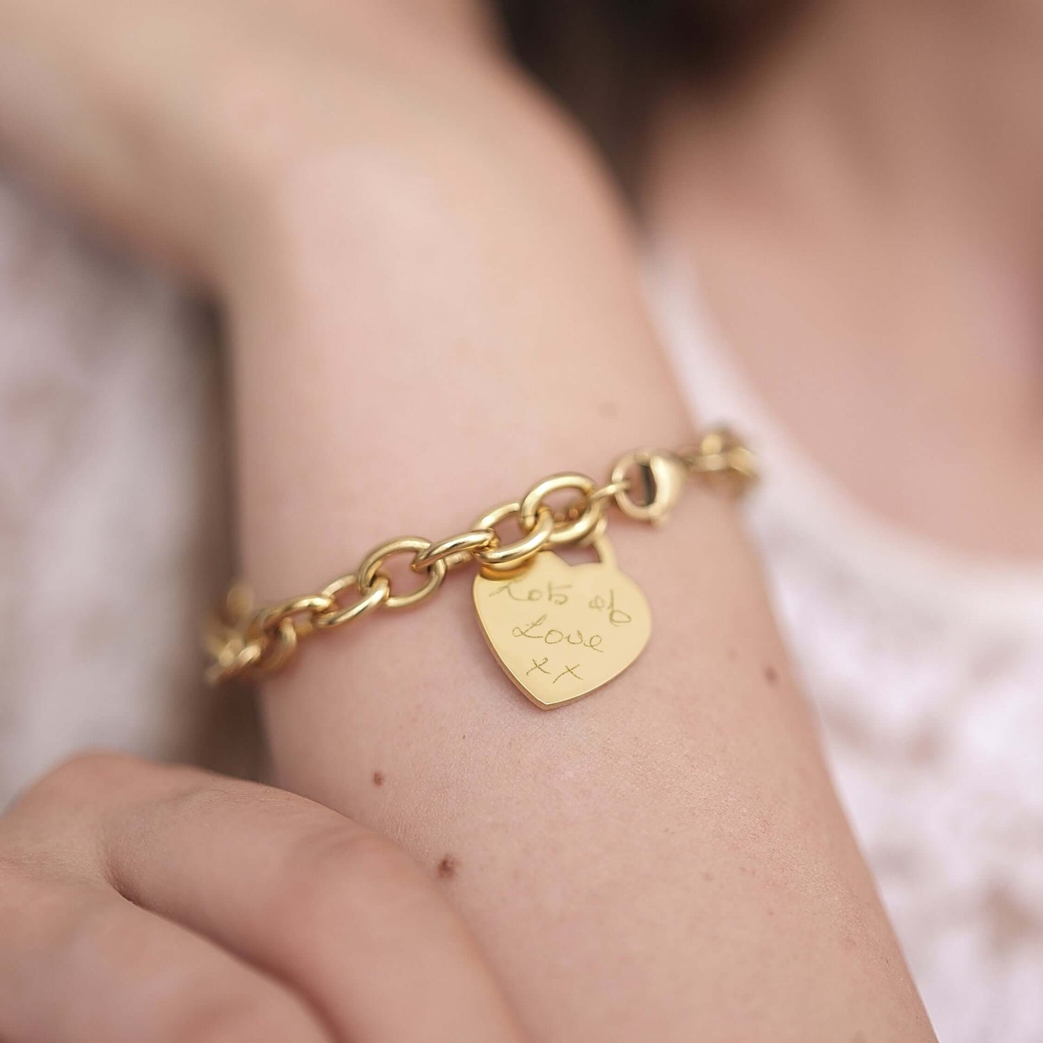 Lucy Heart Gold Actual Handwriting Link Bracelet