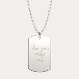 Mens Actual Handwriting Dog Tag Necklace