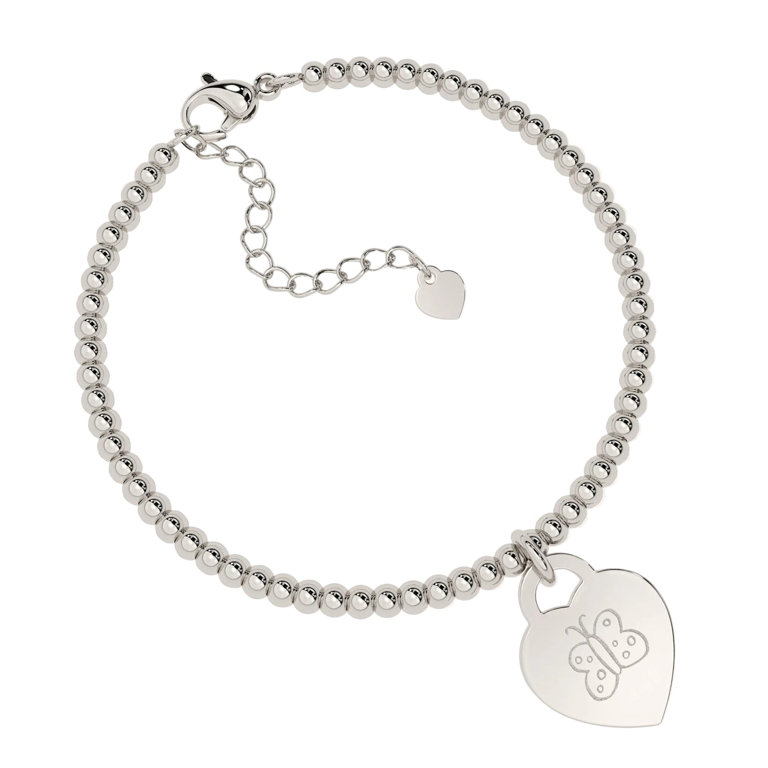 Lucy Heart Silver Child's Drawing Bead Bracelet