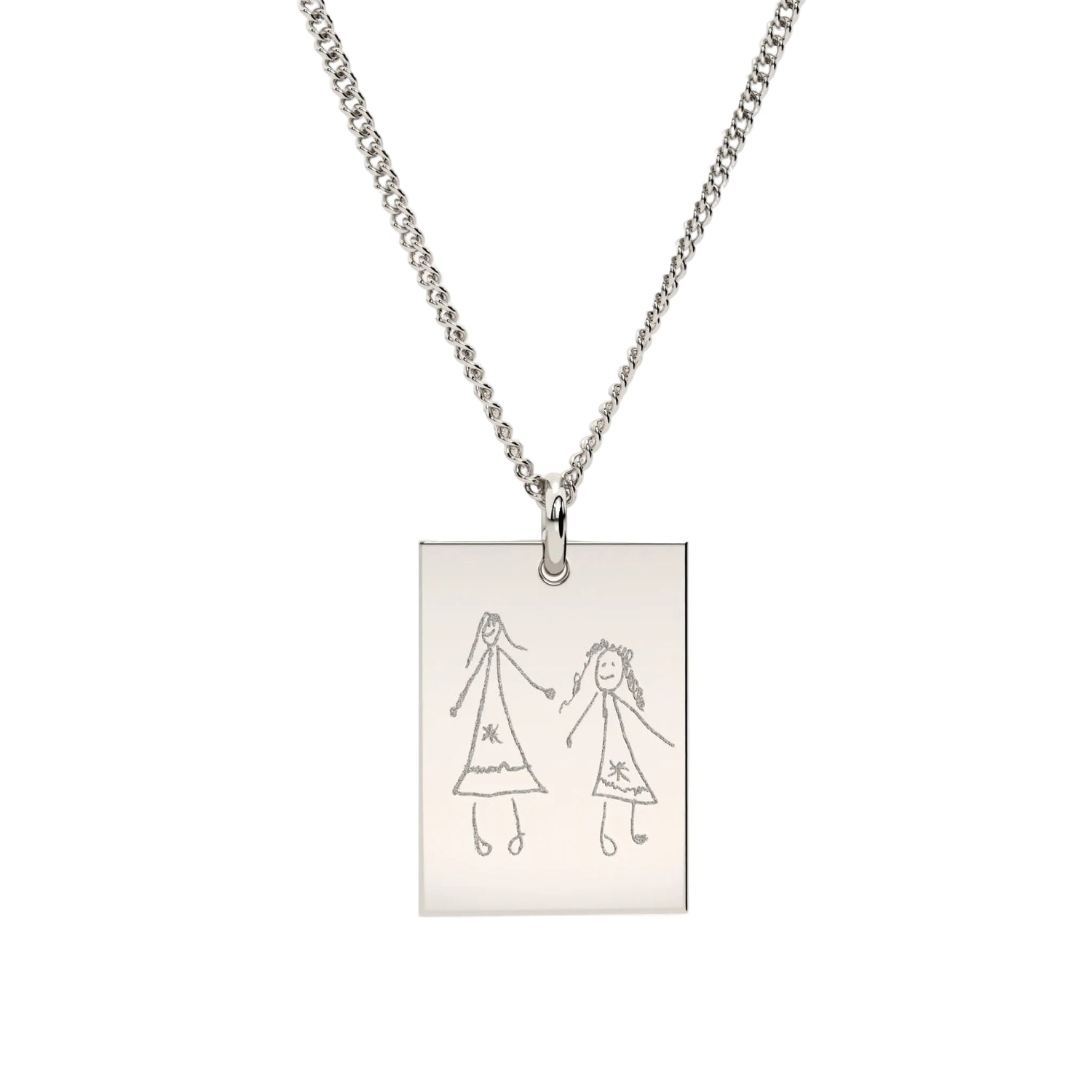 Jessica Rectangle Silver Child's Drawing Necklace