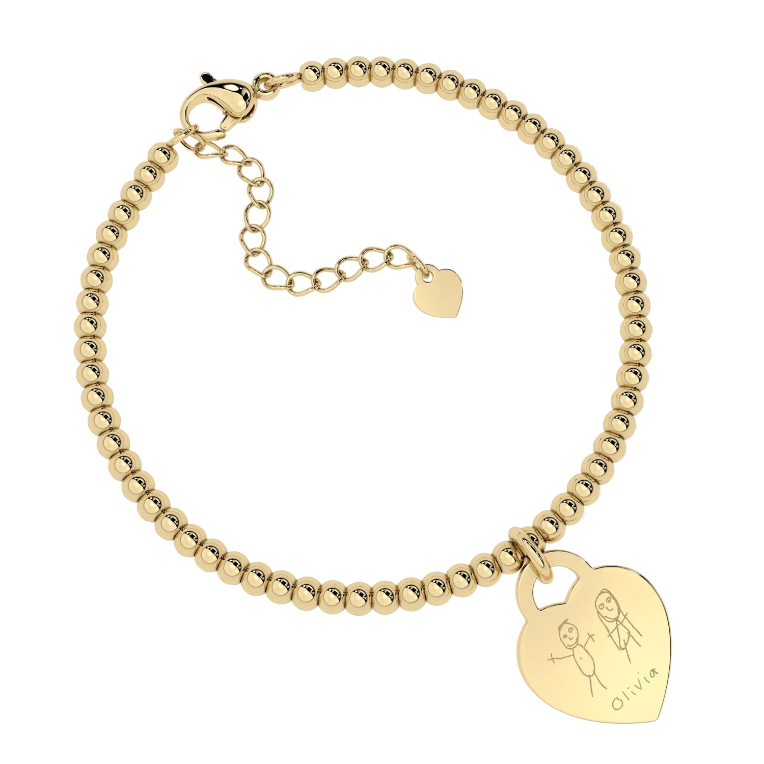 Lucy Heart Gold Child's Drawing Bead Bracelet