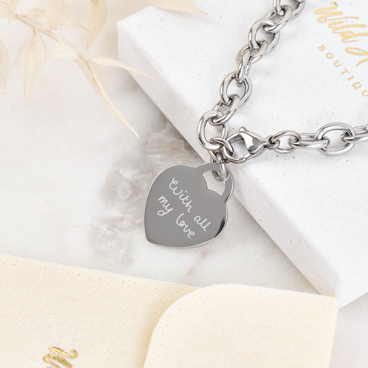 Lucy Heart Silver Actual Handwriting Link Bracelet
