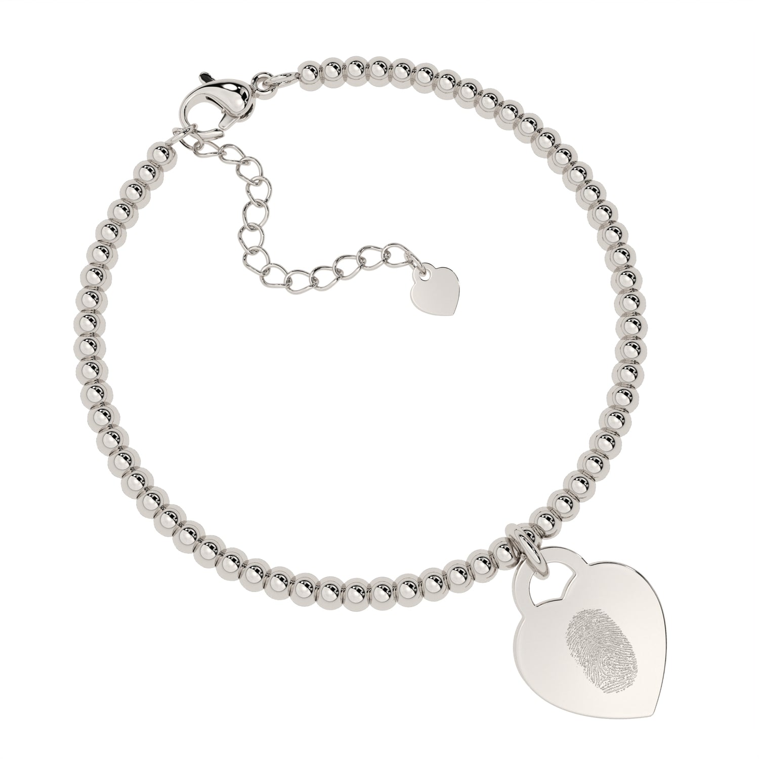 Lucy Heart Silver Fingerprint Bead Bracelet