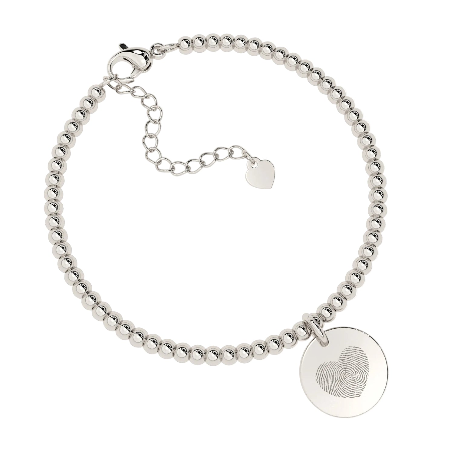 Amelia Disc Silver Fingerprint Bead Bracelet