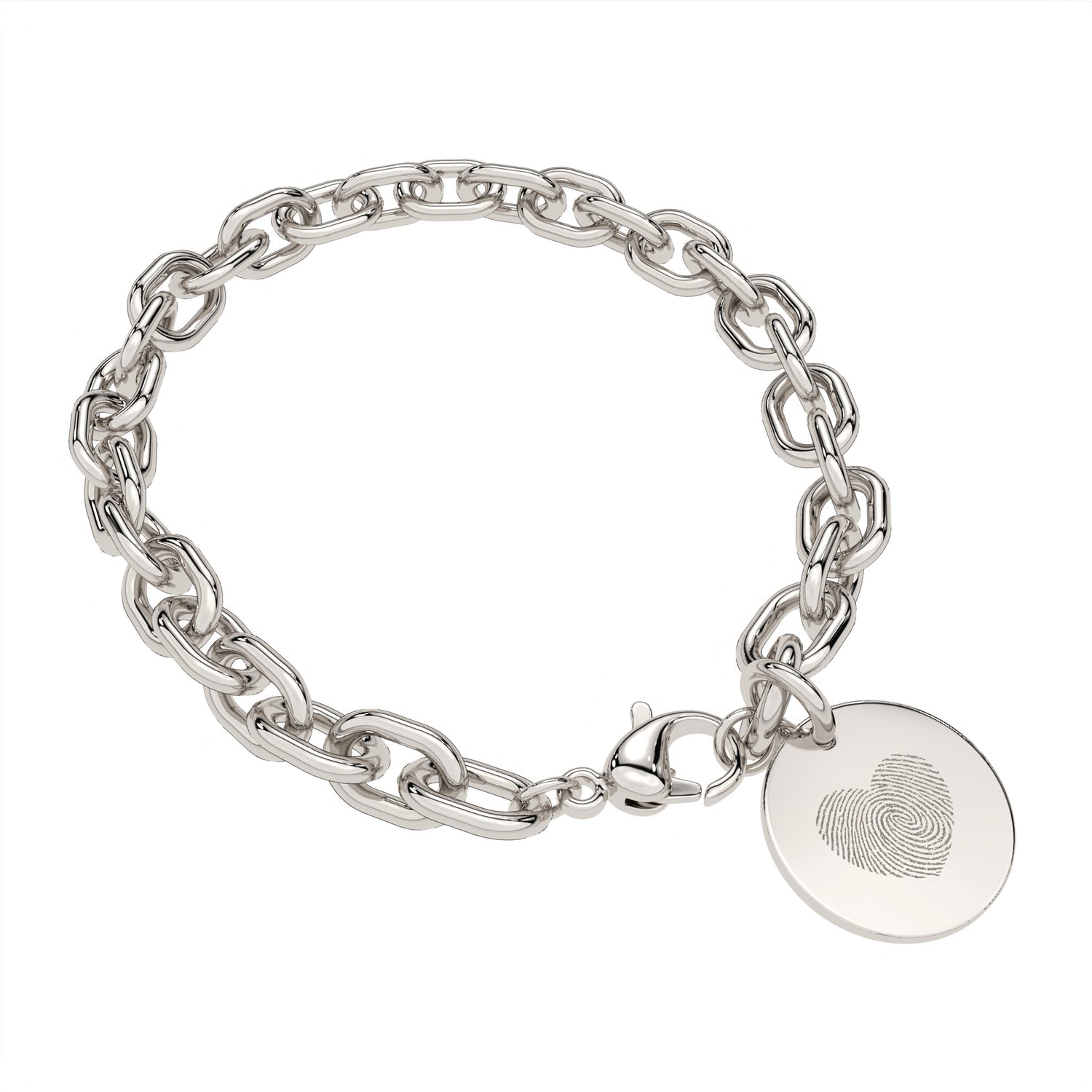 Amelia Disc Silver Fingerprint Link Bracelet