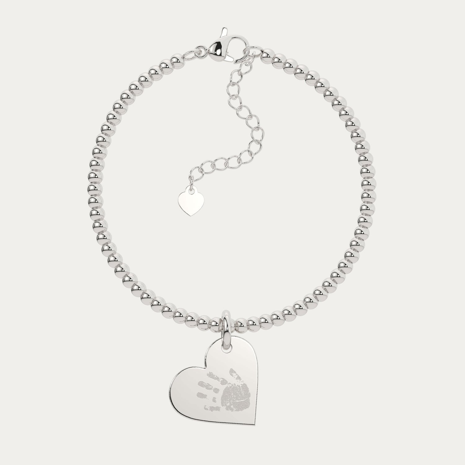 Florence Heart Silver Handprint / Footprint Bead Bracelet