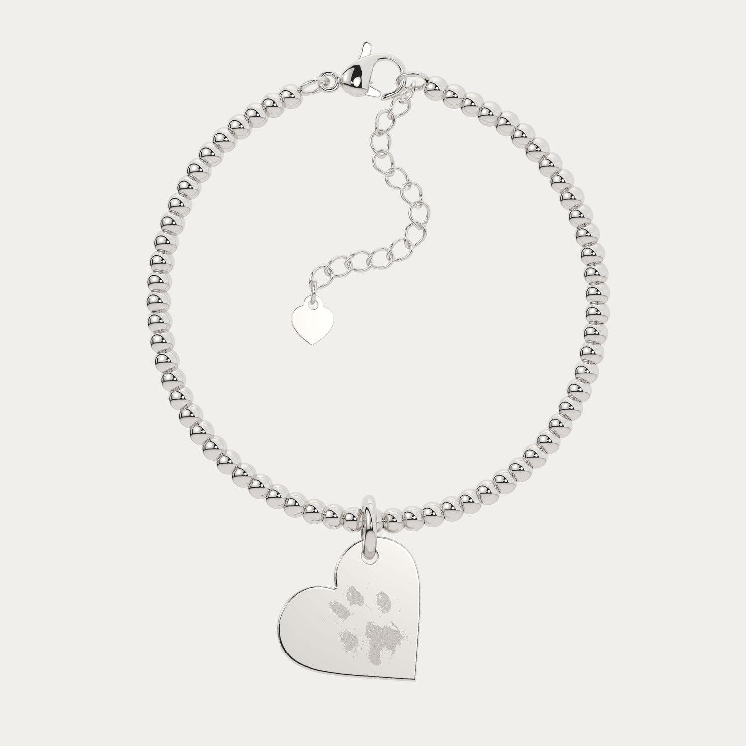 Florence Heart Silver Paw / Nose Print Bead Bracelet